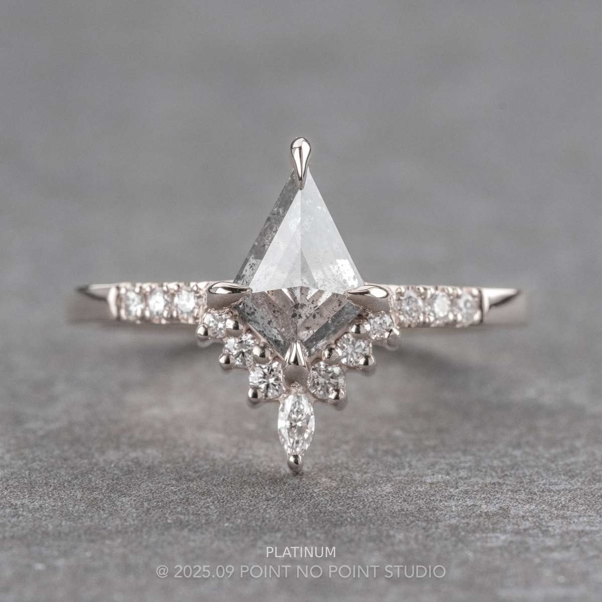 .95 Carat Salt and Pepper Kite Diamond Engagement Ring, Avaline Setting