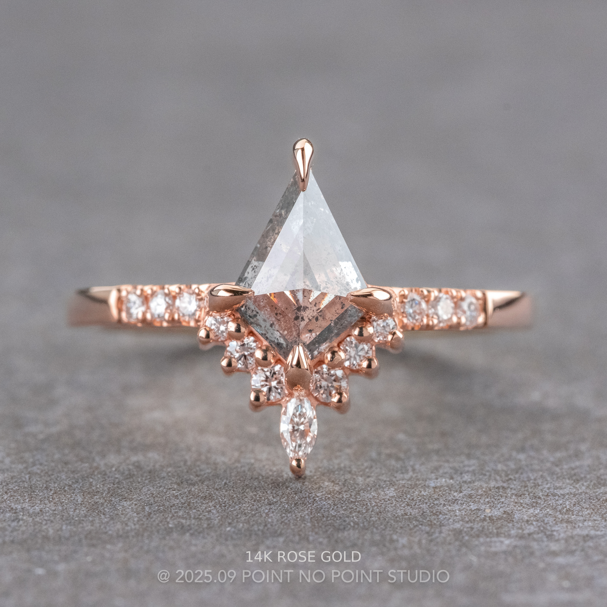 .95 Carat Salt and Pepper Kite Diamond Engagement Ring, Avaline Setting