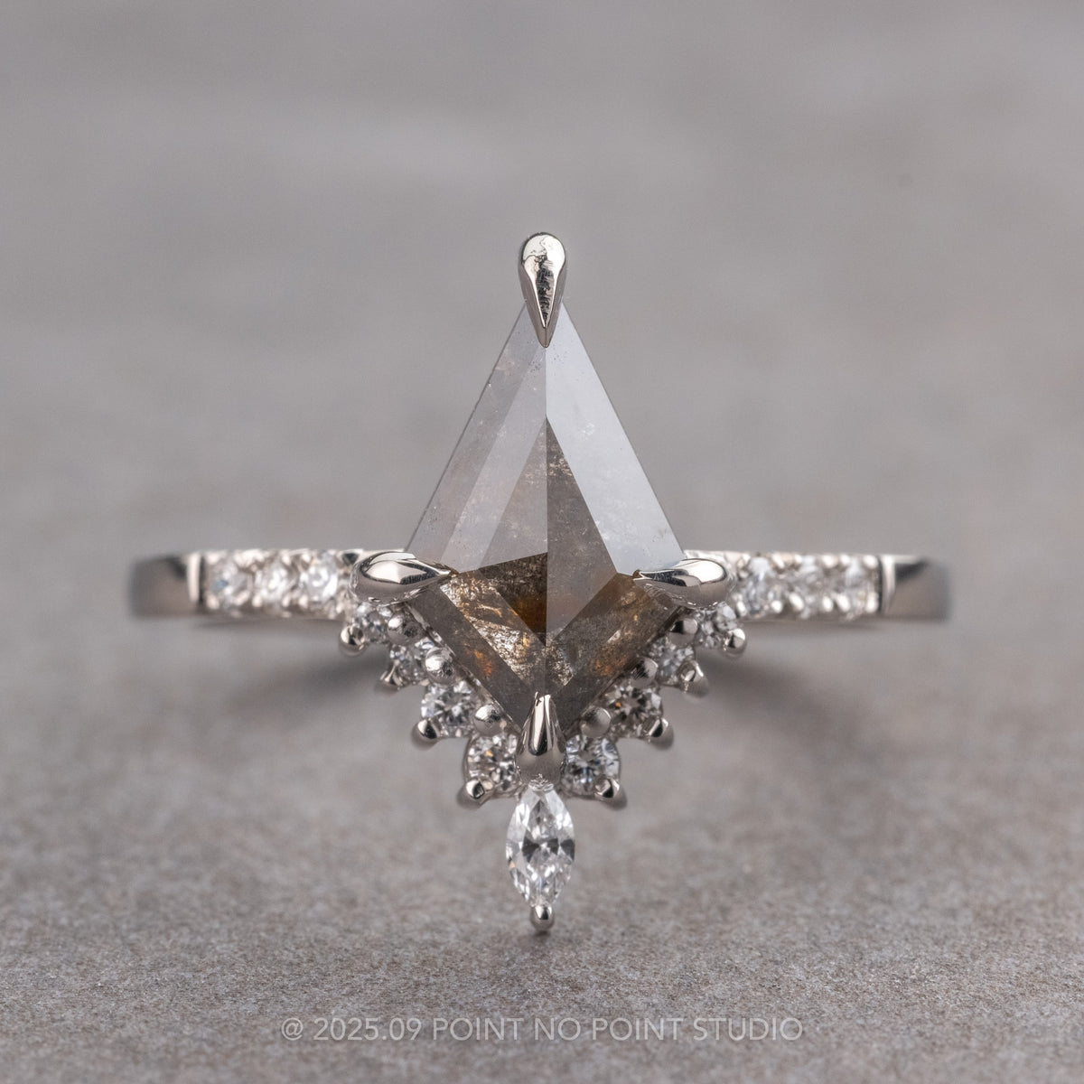 1.56 Carat Salt and Pepper Kite Diamond Engagement Ring, Avaline Setting, Platinum