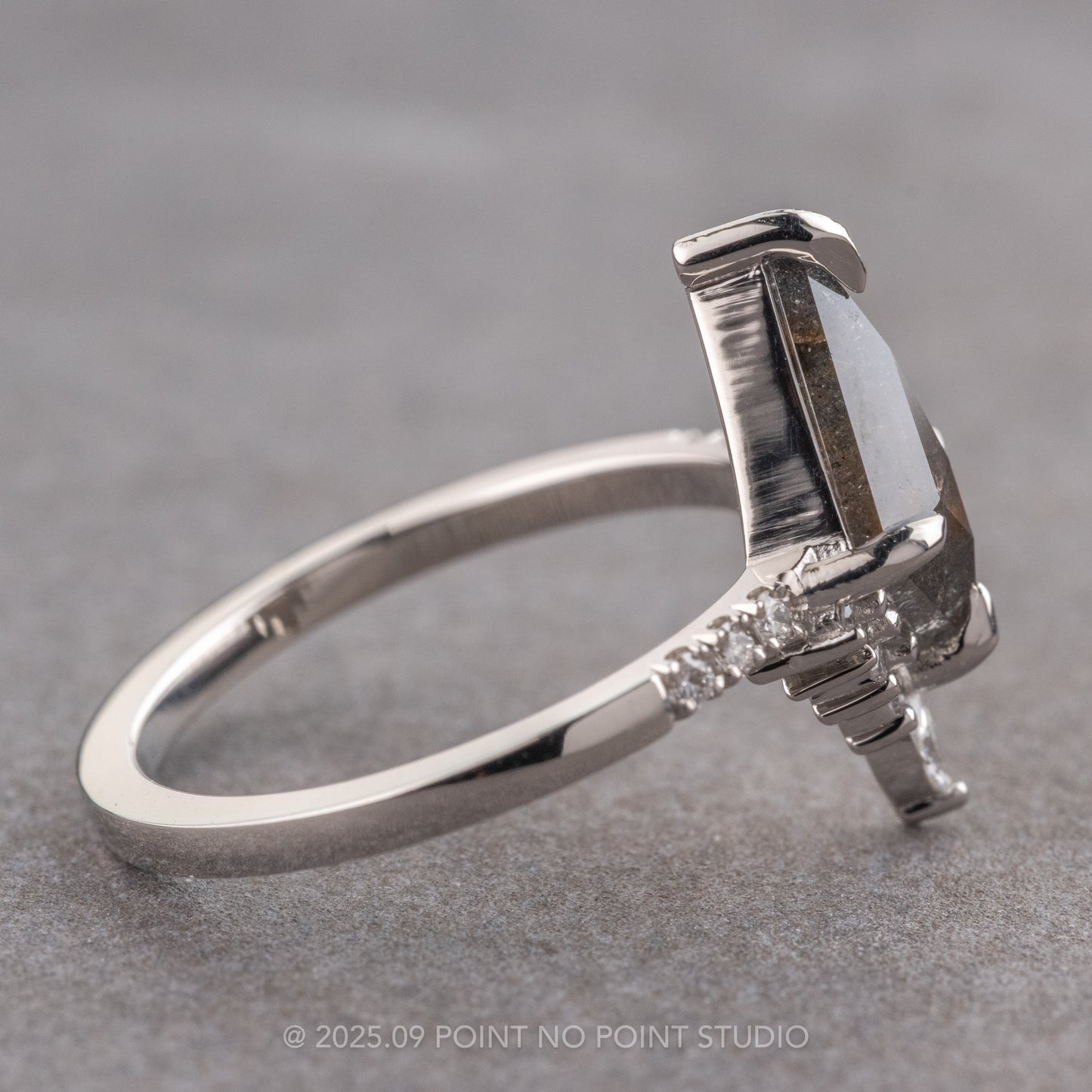 1.56 Carat Salt and Pepper Kite Diamond Engagement Ring, Avaline Setting, Platinum