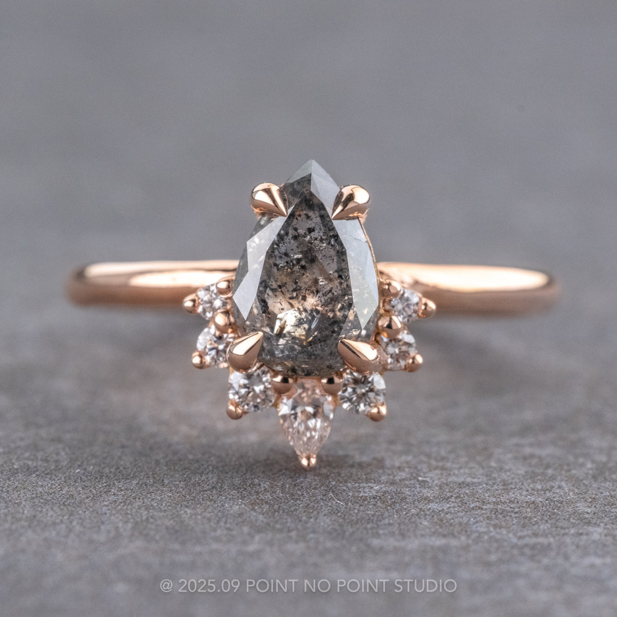 1.34 Carat Salt and Pepper Pear Diamond Engagement Ring, Ava Setting