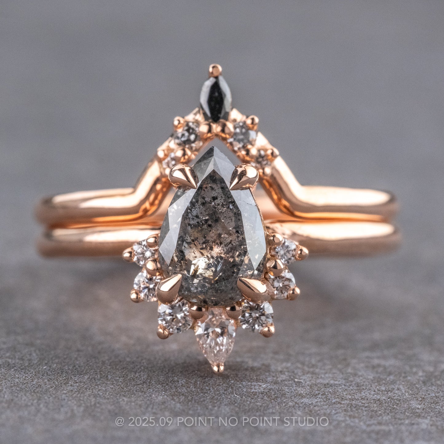 1.34 Carat Salt and Pepper Pear Diamond Engagement Ring, Ava Setting