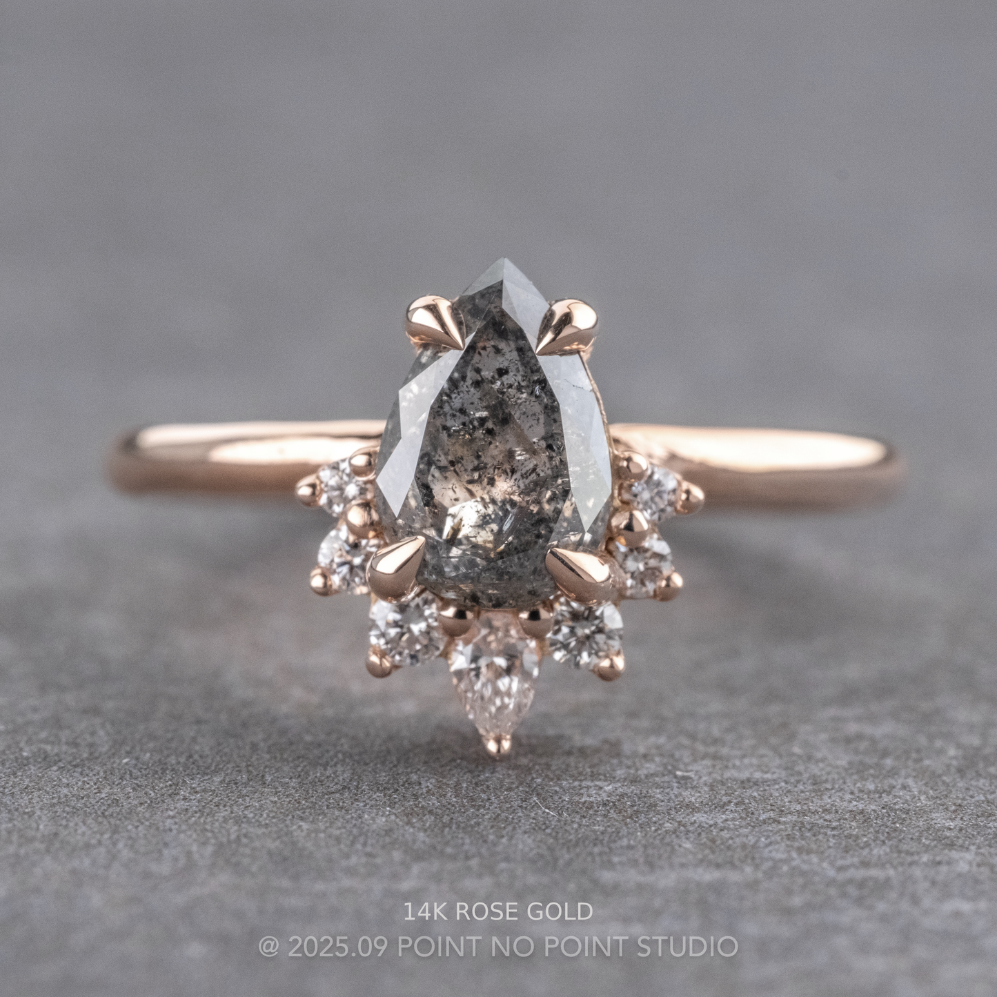 1.34 Carat Salt and Pepper Pear Diamond Engagement Ring, Ava Setting