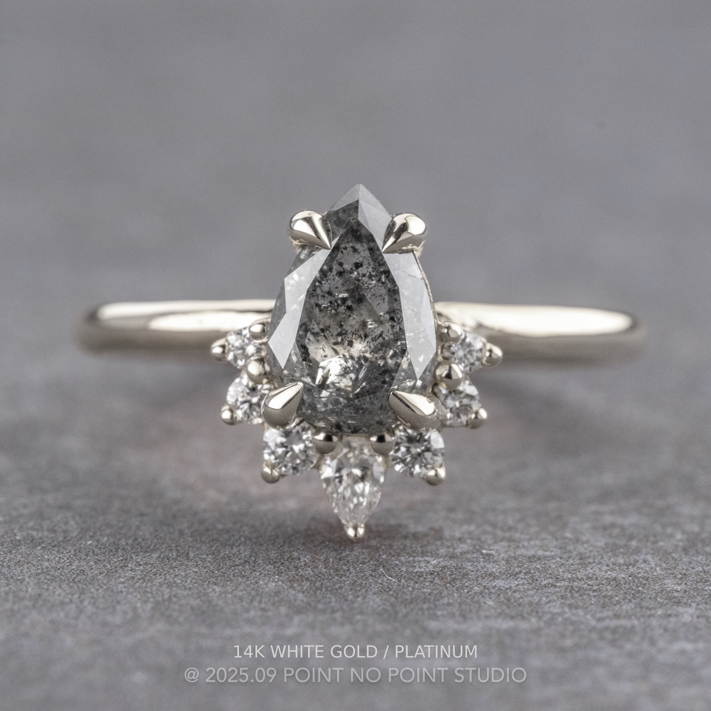 1.34 Carat Salt and Pepper Pear Diamond Engagement Ring, Ava Setting