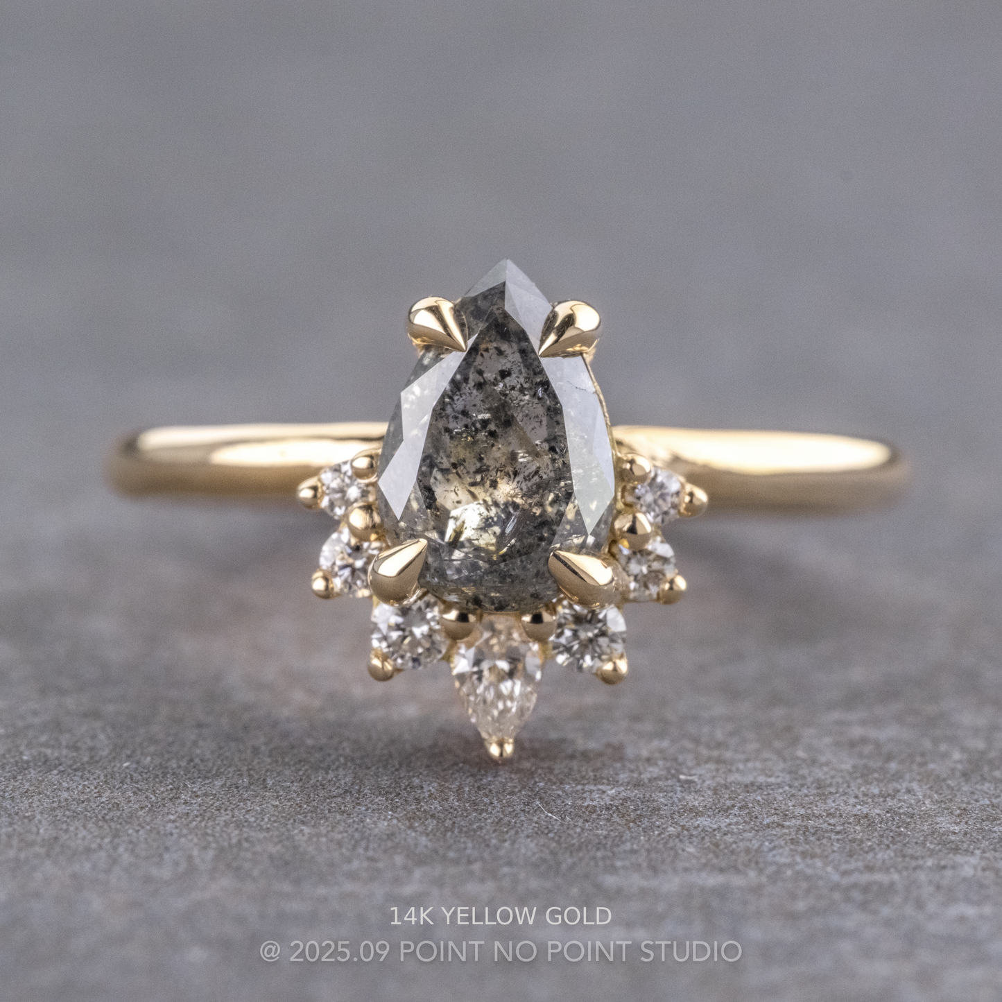 1.34 Carat Salt and Pepper Pear Diamond Engagement Ring, Ava Setting