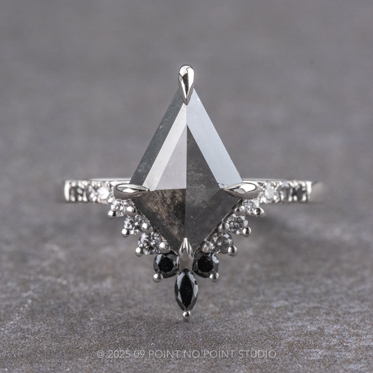 1.67 Carat Black Kite Diamond Engagement Ring, Ombre Avaline Setting