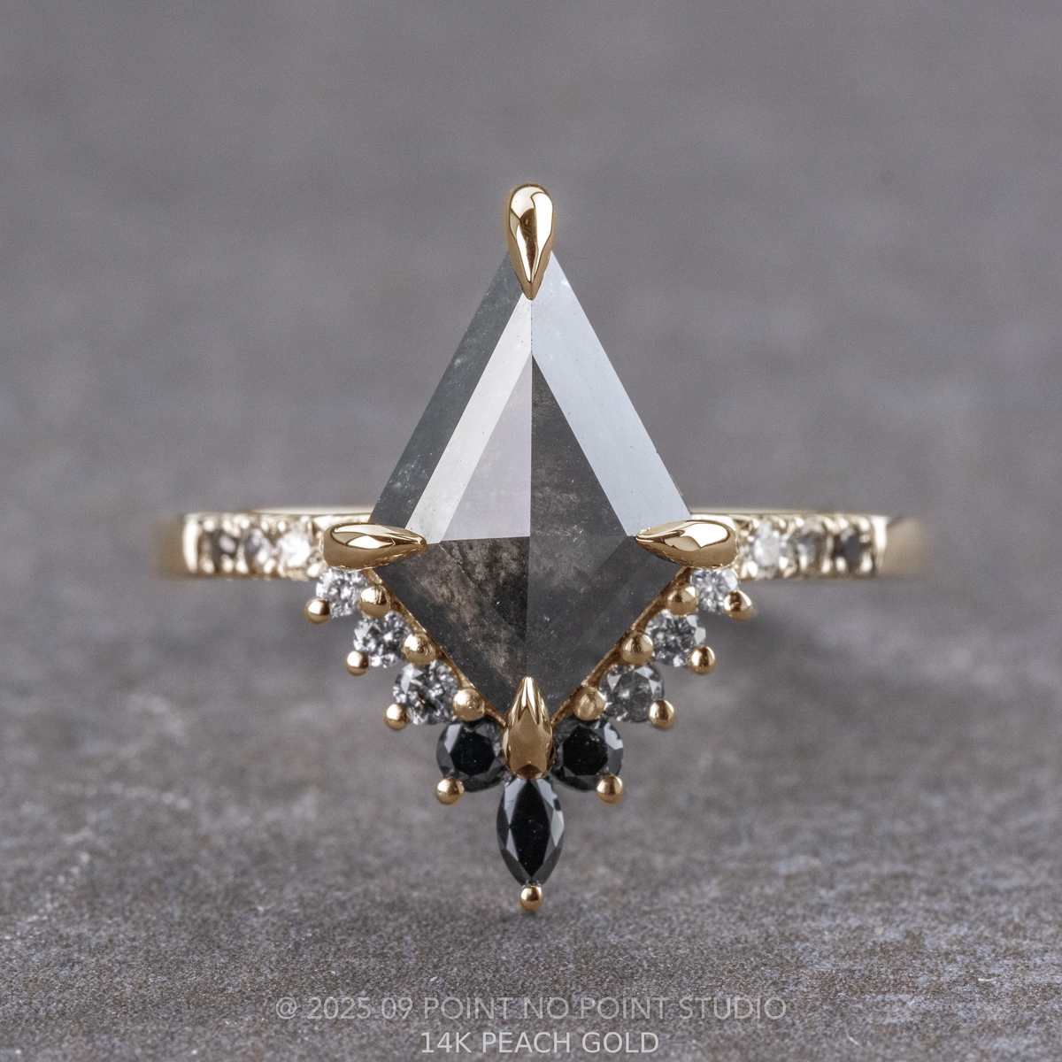 1.67 Carat Black Kite Diamond Engagement Ring, Ombre Avaline Setting