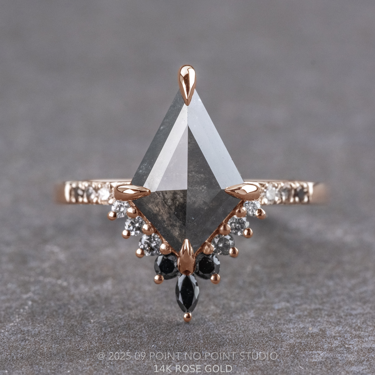 1.67 Carat Black Kite Diamond Engagement Ring, Ombre Avaline Setting