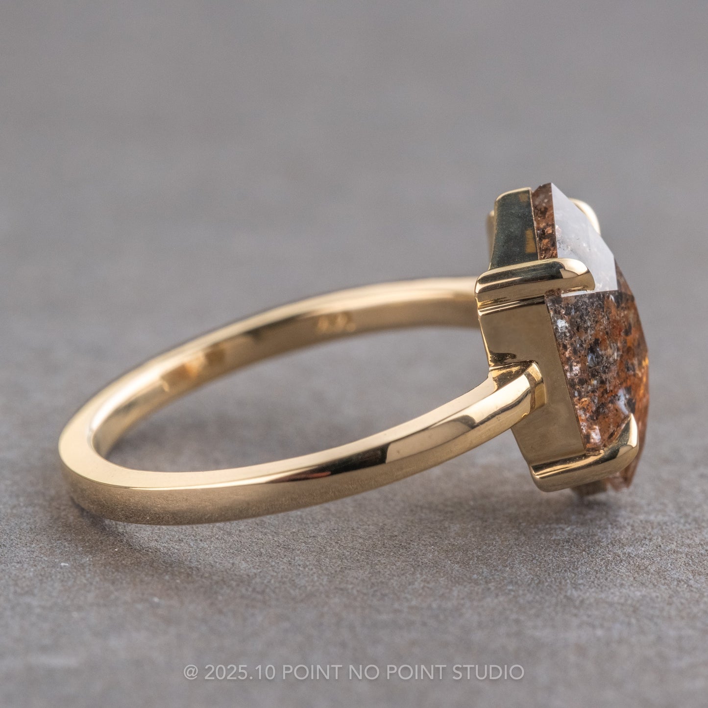 2.88 Carat Orange Salt and Pepper Hexagon Diamond Engagement Ring, Jane Setting, 14k Yellow Gold