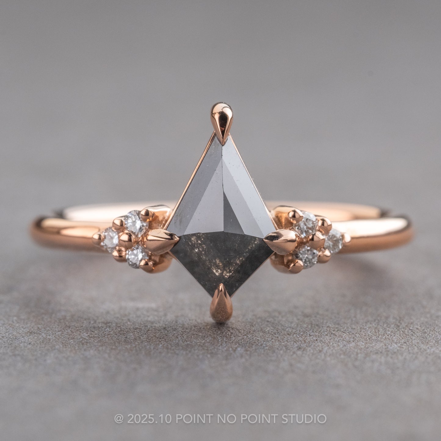 .64 Carat Black Kite Diamond Engagement Ring, Quinn Setting, 14k Rose Gold