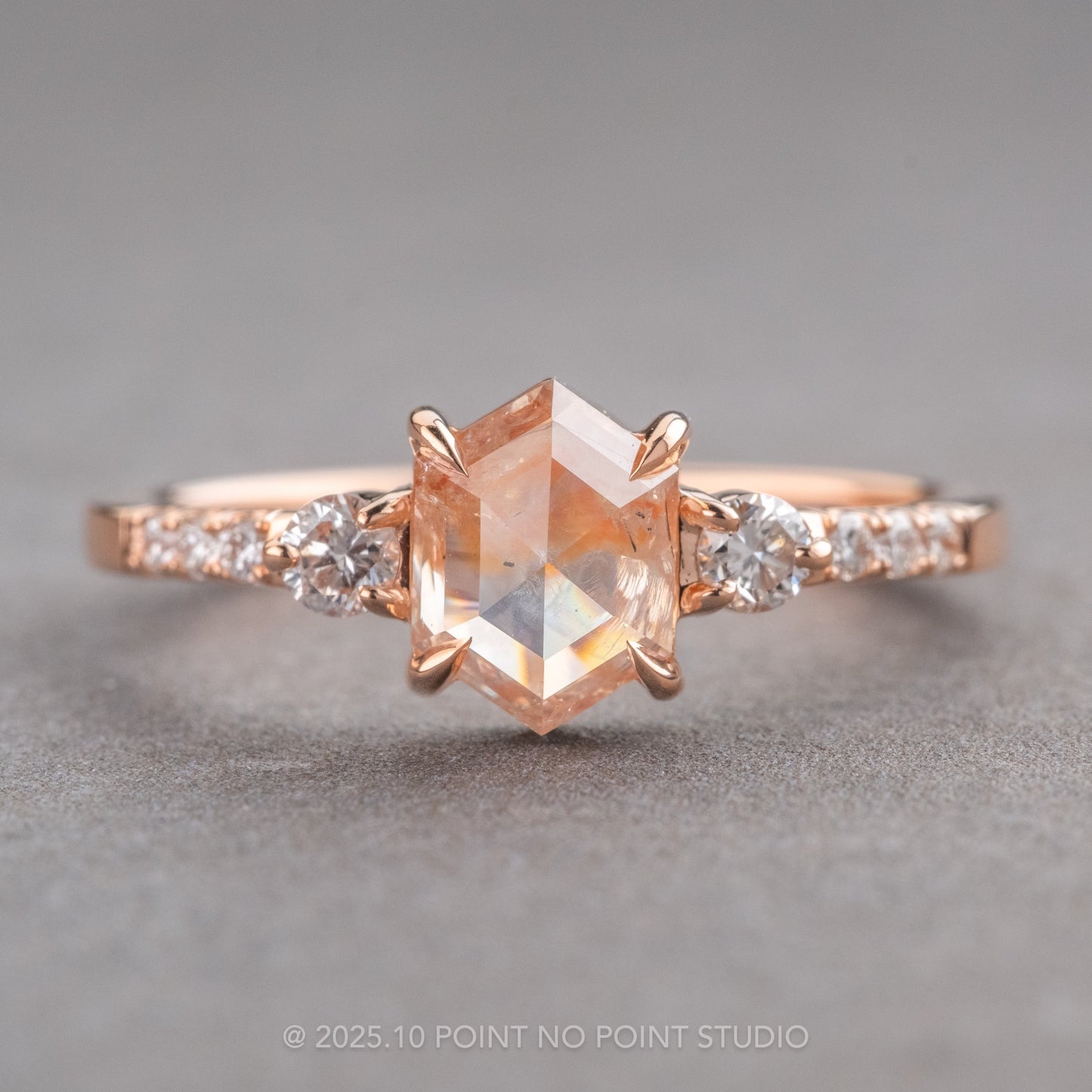 1.09 Carat Icy Orange Hexagon Diamond Engagement Ring, Eliza Setting, 14K Rose Gold