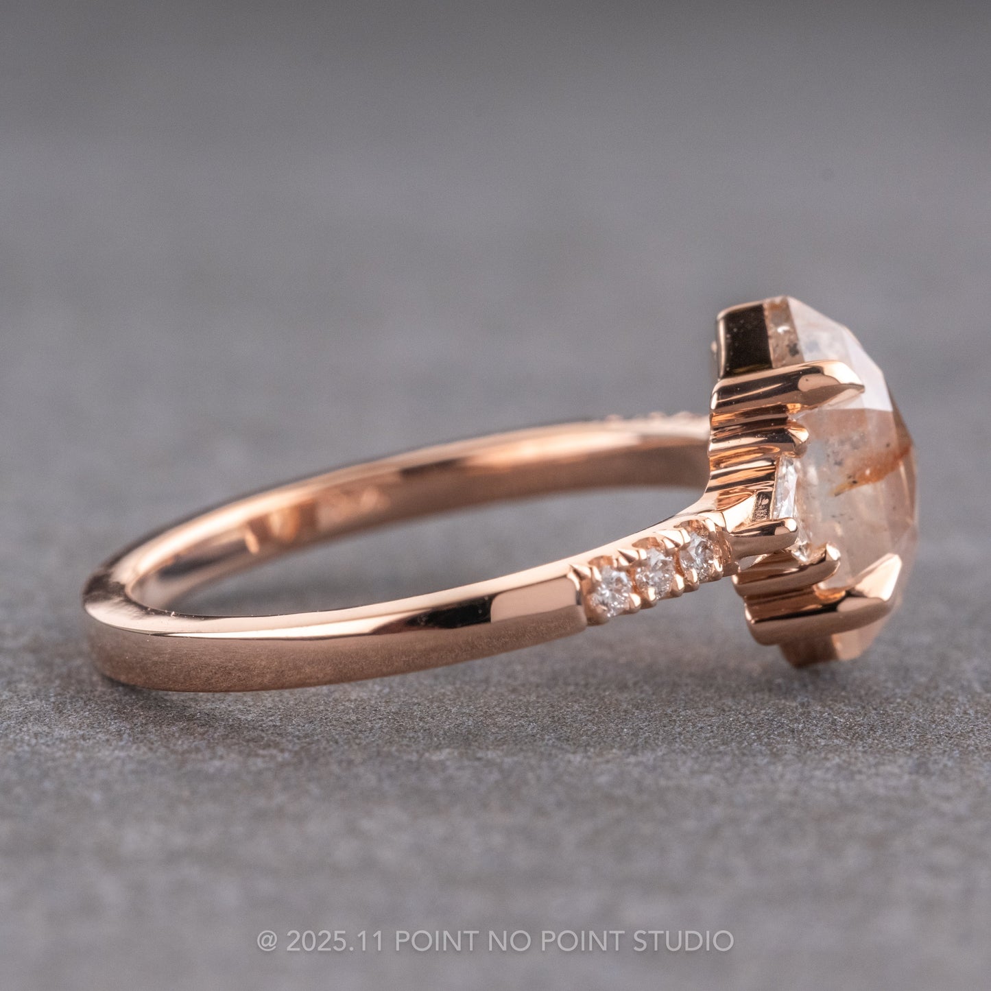 1.88 Carat Icy Orange Hexagon Diamond Engagement Ring, Eliza Setting, 14k Rose Gold