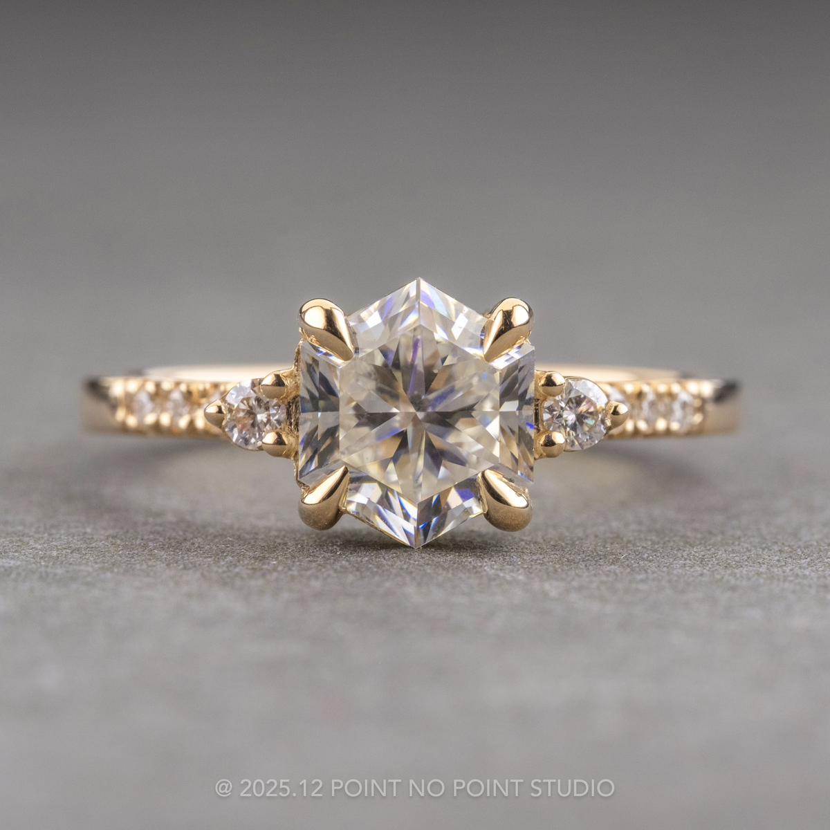 1.50 Carat Hexagon Moissanite Engagement Ring, Eliza Setting, 14k Rose Gold