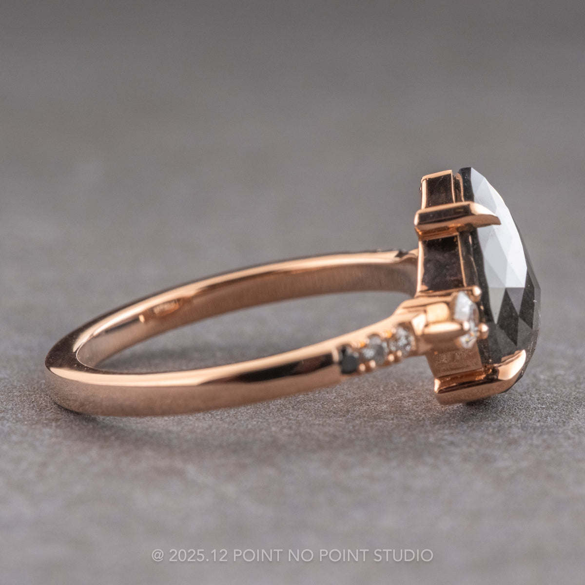 1.69 Carat Black Salt and Pepper Pear Diamond Engagement Ring, Ombre Eliza Setting