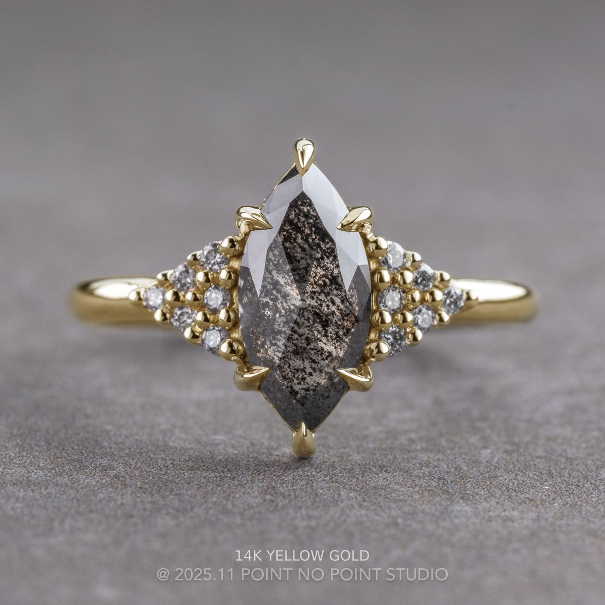 2.09 Carat Black Salt and Pepper Marquise Diamond Engagement Ring, Quinn Setting