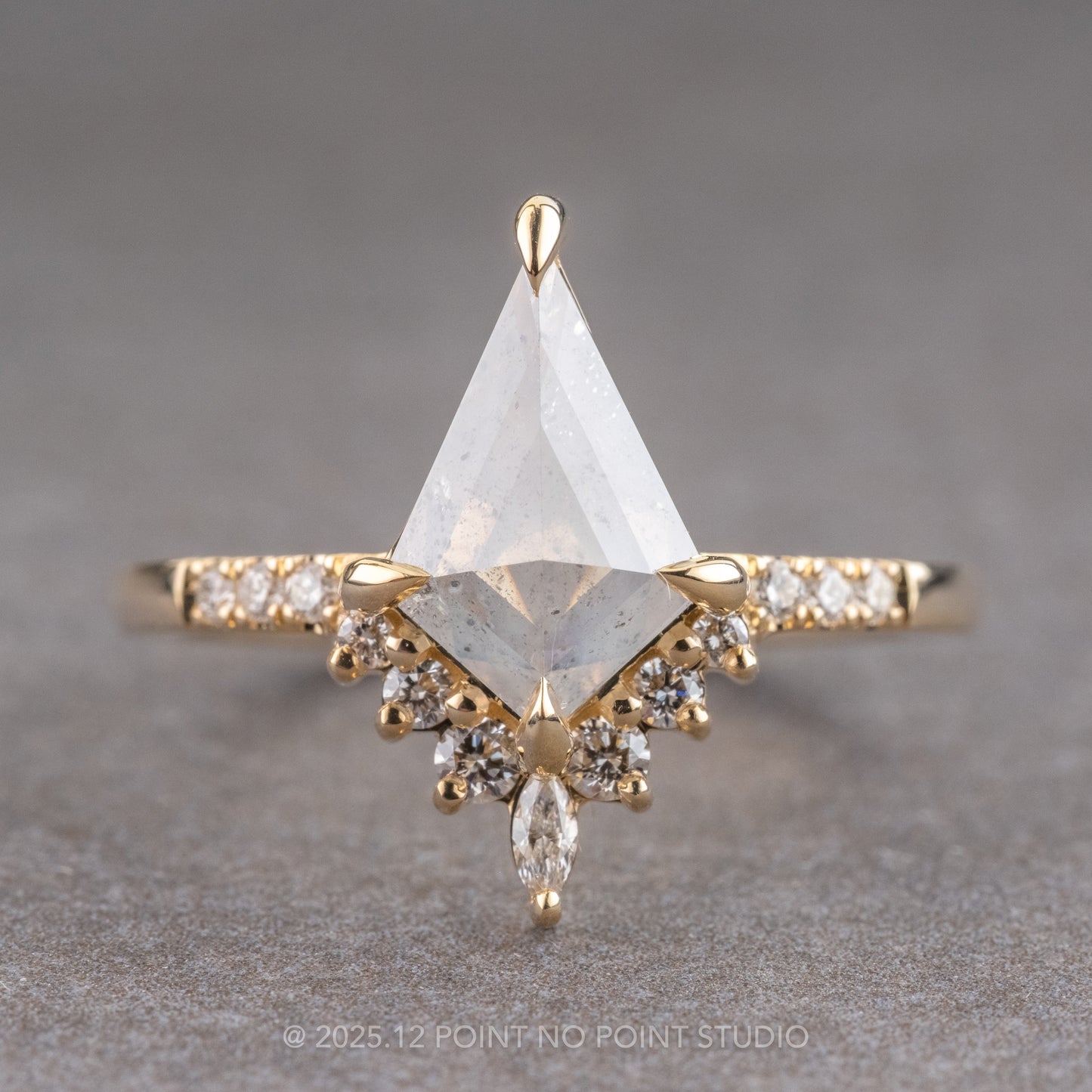 2.55 Carat Icy Salt and Pepper Kite Diamond Engagement Ring, Avaline Setting