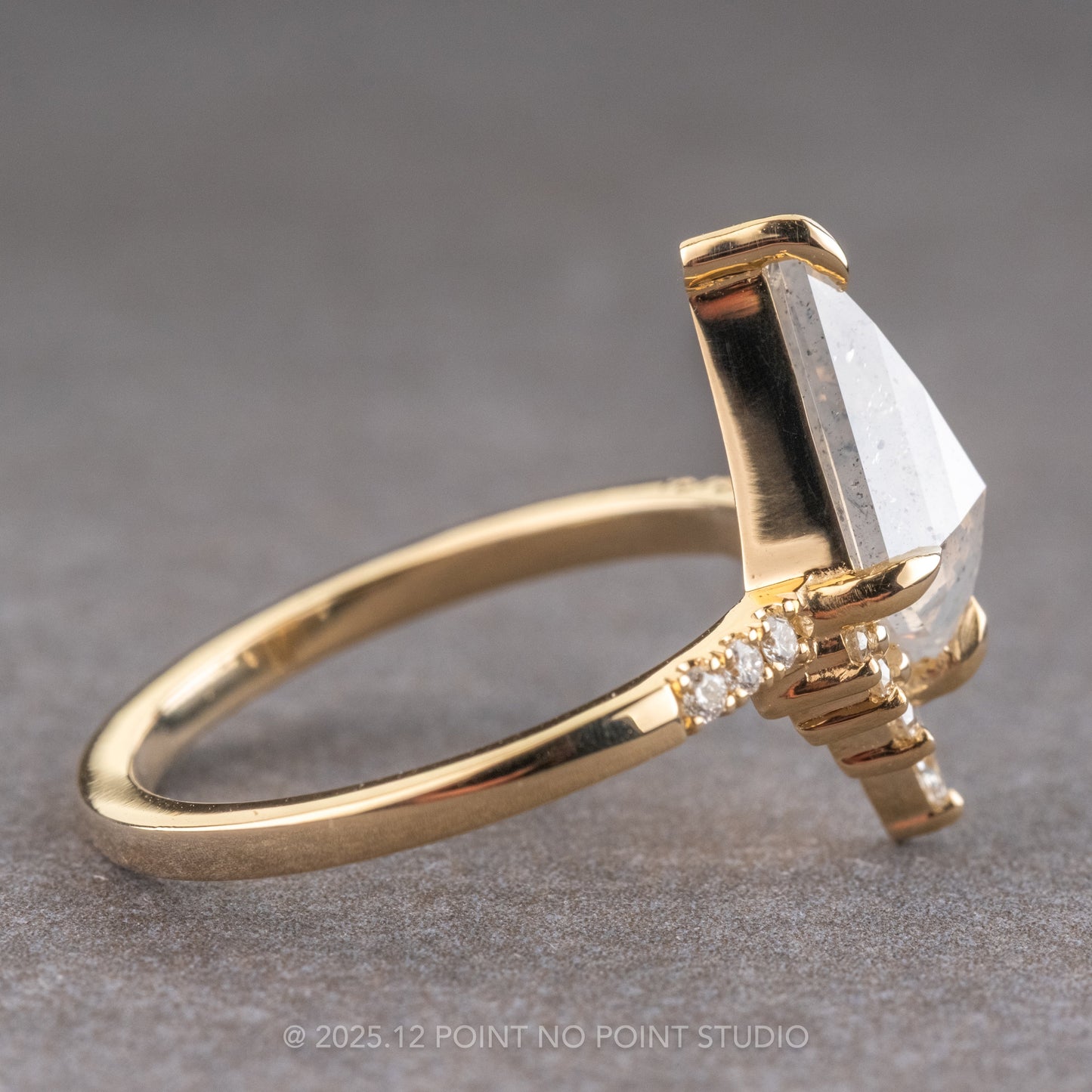 2.55 Carat Icy Salt and Pepper Kite Diamond Engagement Ring, Avaline Setting