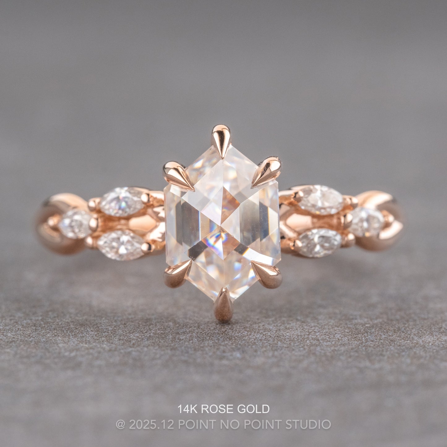 1.62 Carat Hexagon Moissanite Engagement Ring, Winona Setting
