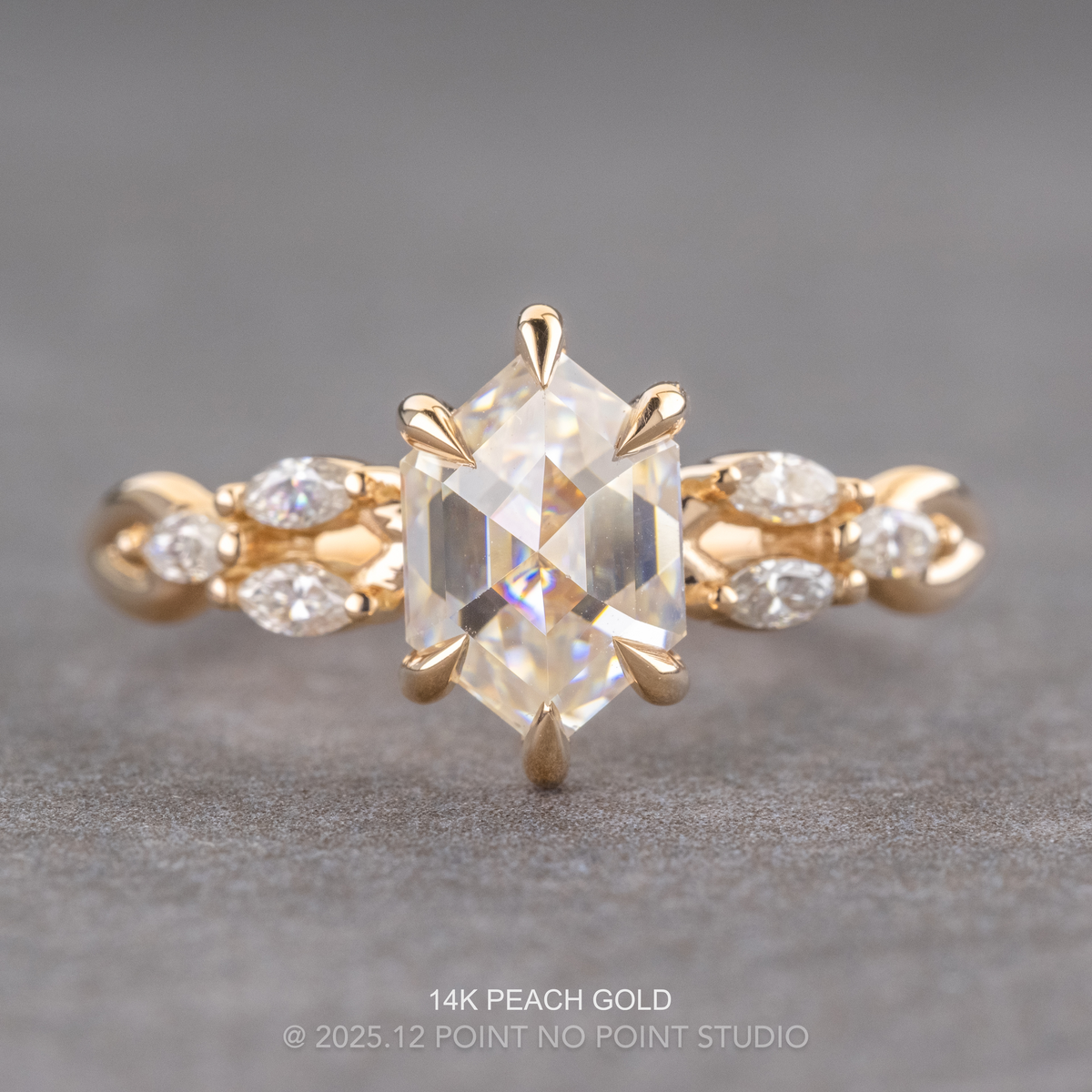 1.62 Carat Hexagon Moissanite Engagement Ring, Winona Setting