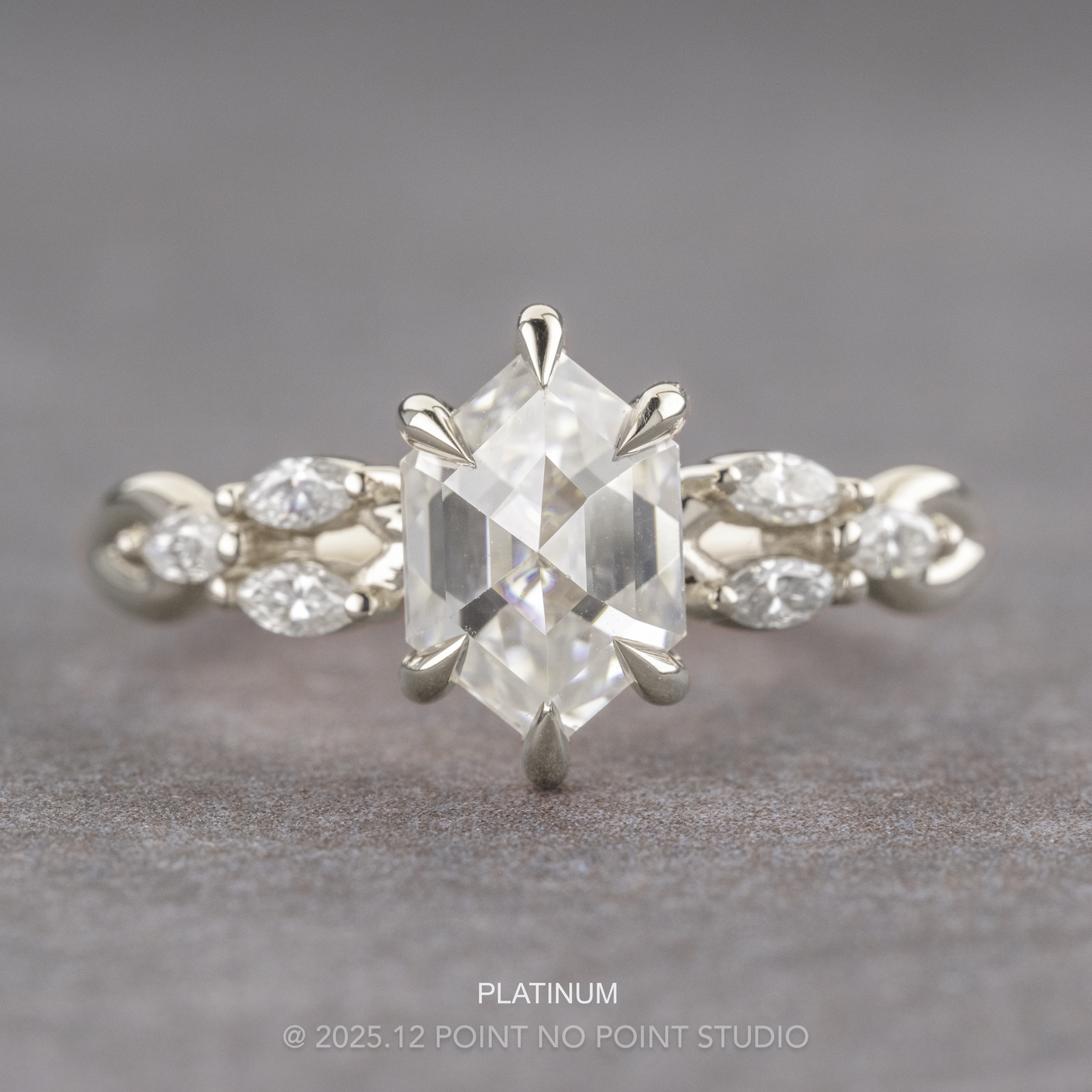1.62 Carat Hexagon Moissanite Engagement Ring, Winona Setting