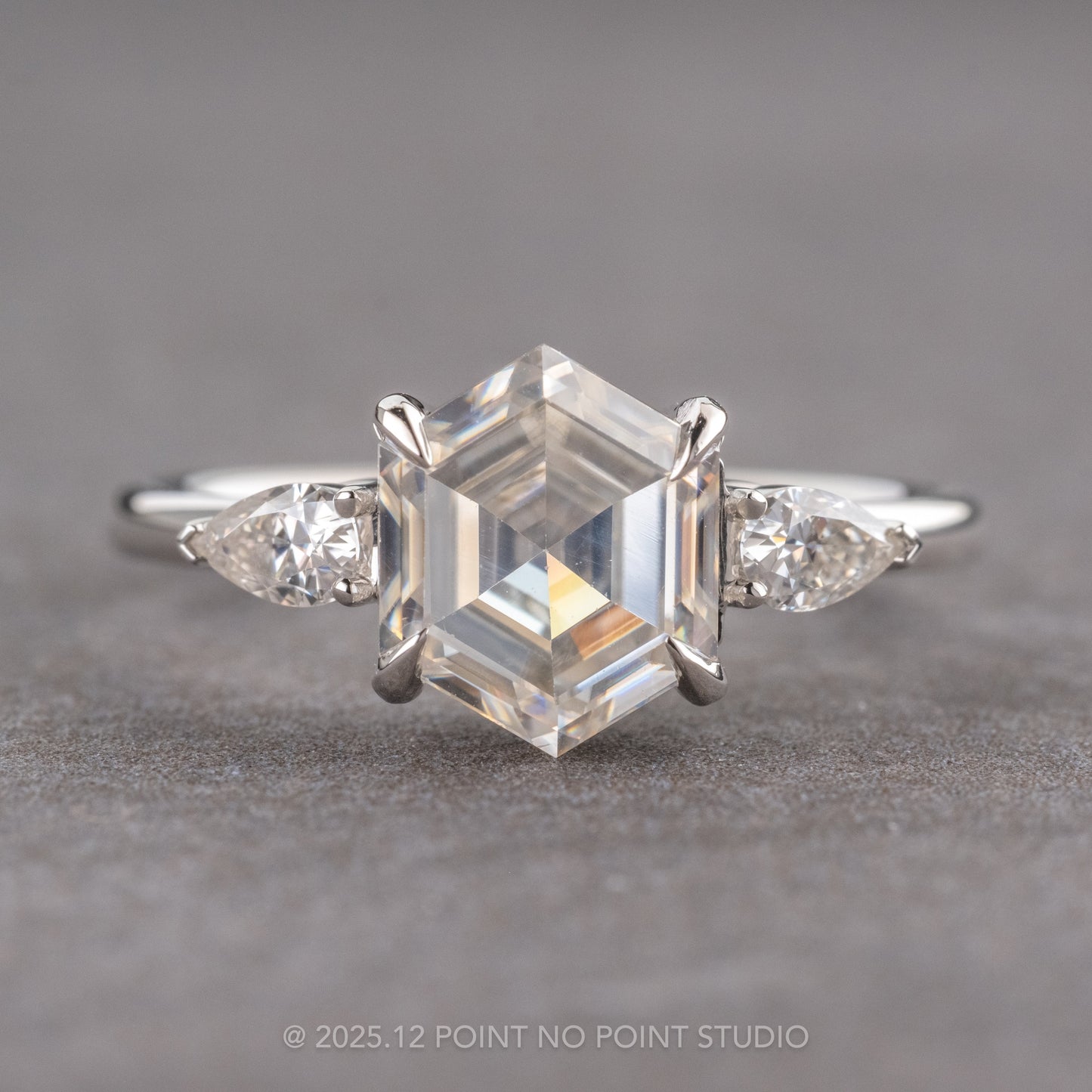 2 Carat Hexagon Moissanite Engagement Ring, Zoe Setting, Platinum