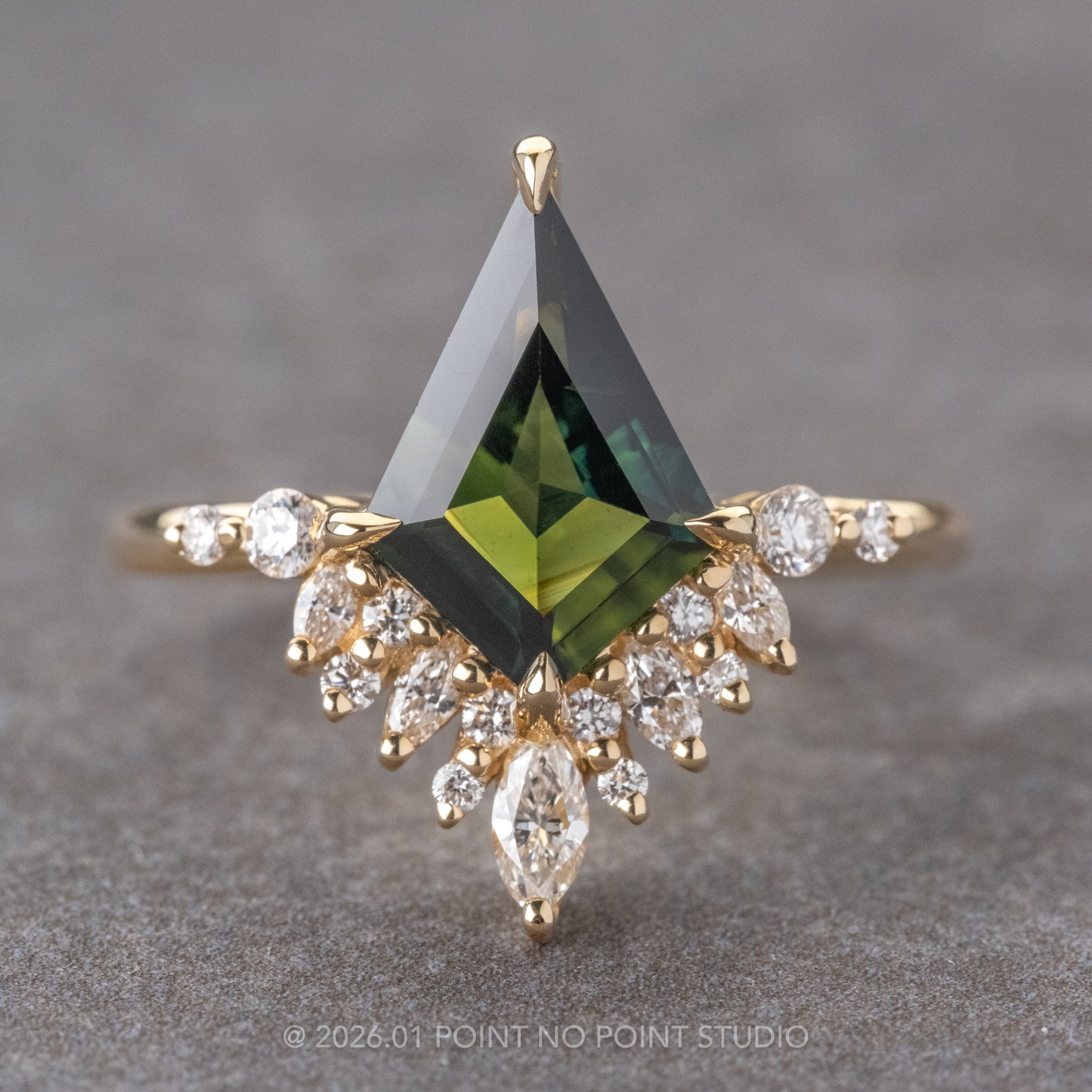 2.40 Carat Green Kite Sapphire and Diamond Engagement Ring, Aubrey Setting