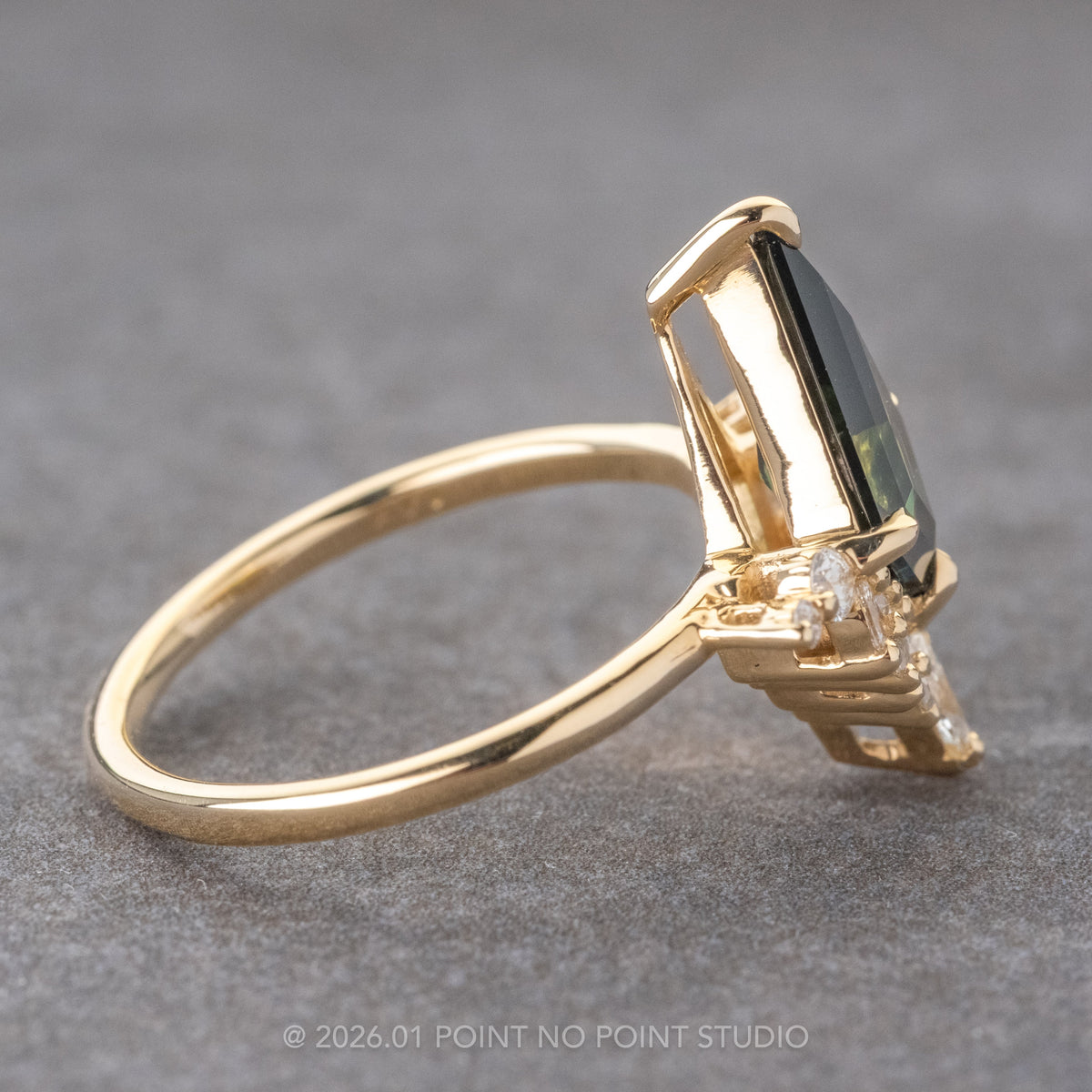 2.40 Carat Green Kite Sapphire and Diamond Engagement Ring, Aubrey Setting