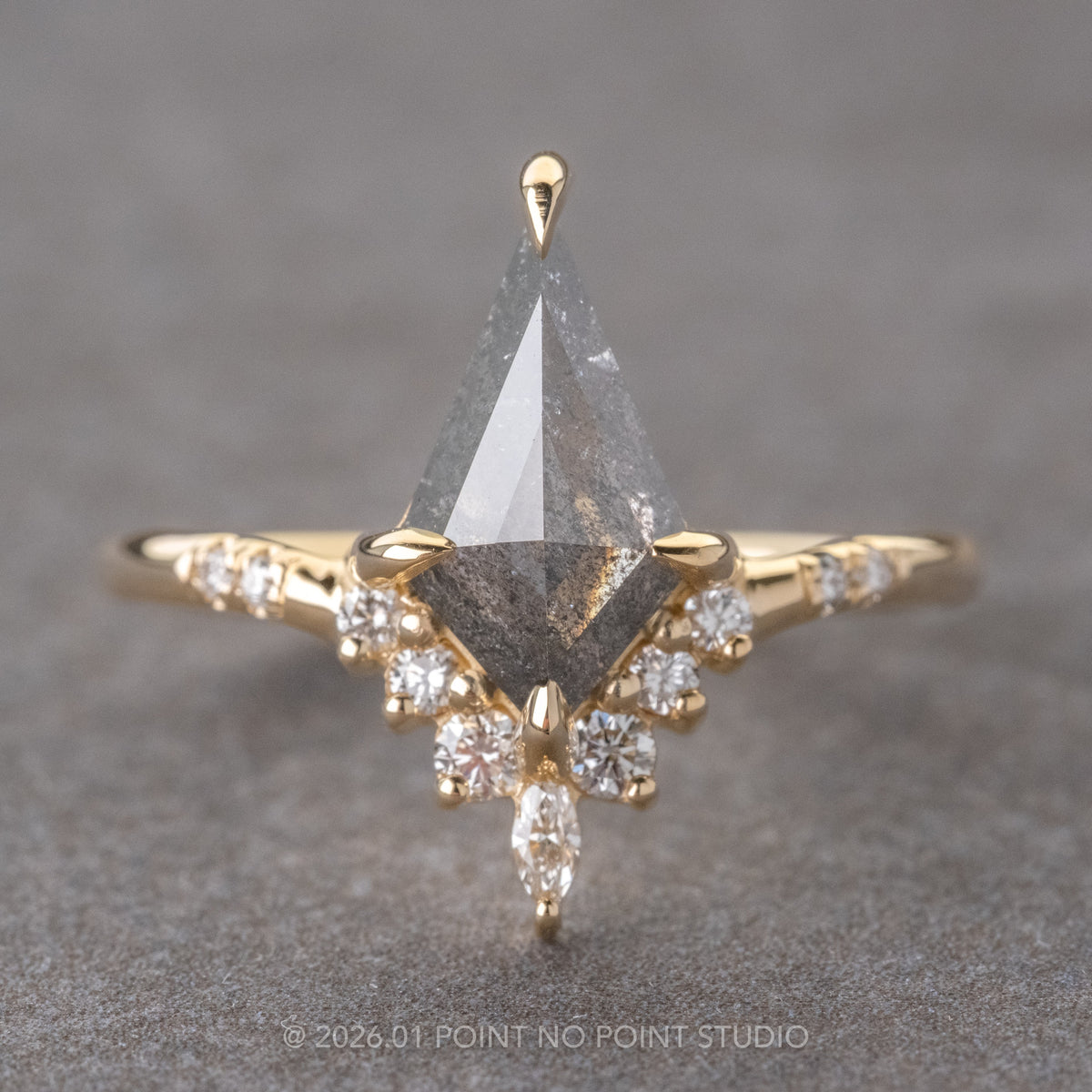 1.33 Carat Salt and Pepper Kite Diamond Engagement Ring, Flora Setting