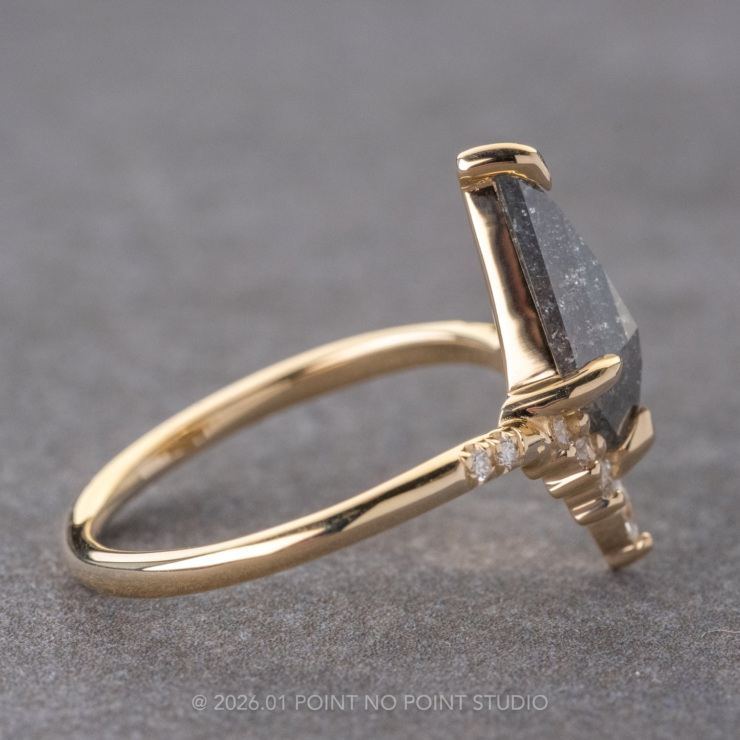 1.33 Carat Salt and Pepper Kite Diamond Engagement Ring, Flora Setting