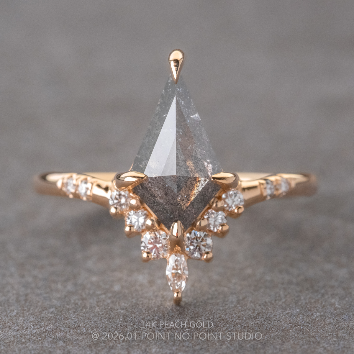 1.33 Carat Salt and Pepper Kite Diamond Engagement Ring, Flora Setting