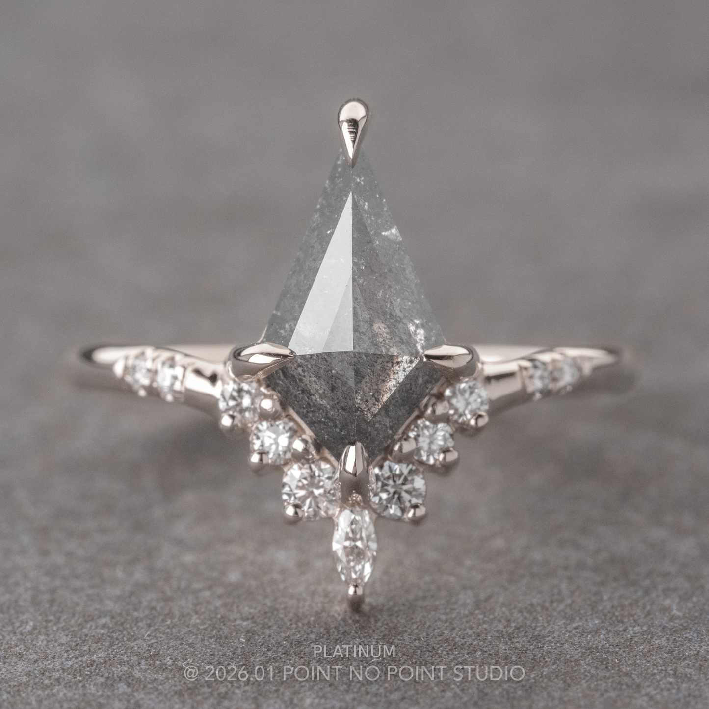1.33 Carat Salt and Pepper Kite Diamond Engagement Ring, Flora Setting