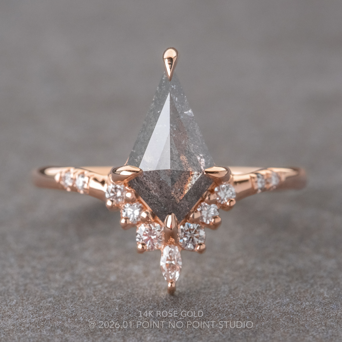 1.33 Carat Salt and Pepper Kite Diamond Engagement Ring, Flora Setting