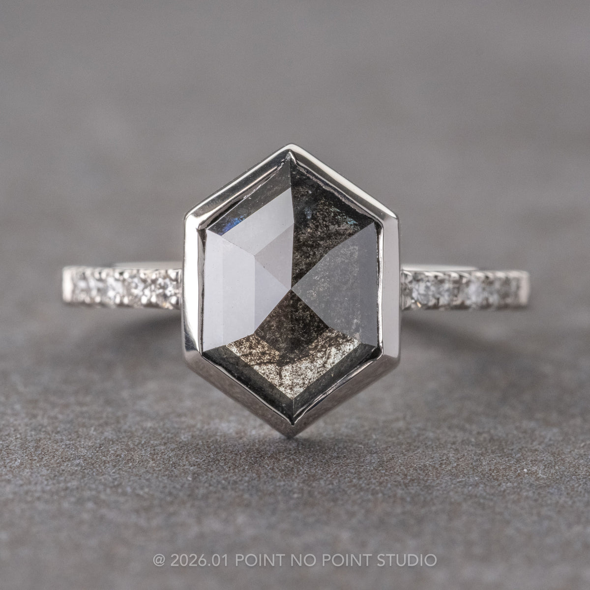 1.94 Carat Black Hexagon Diamond Engagement Ring, Bezel Jules Setting