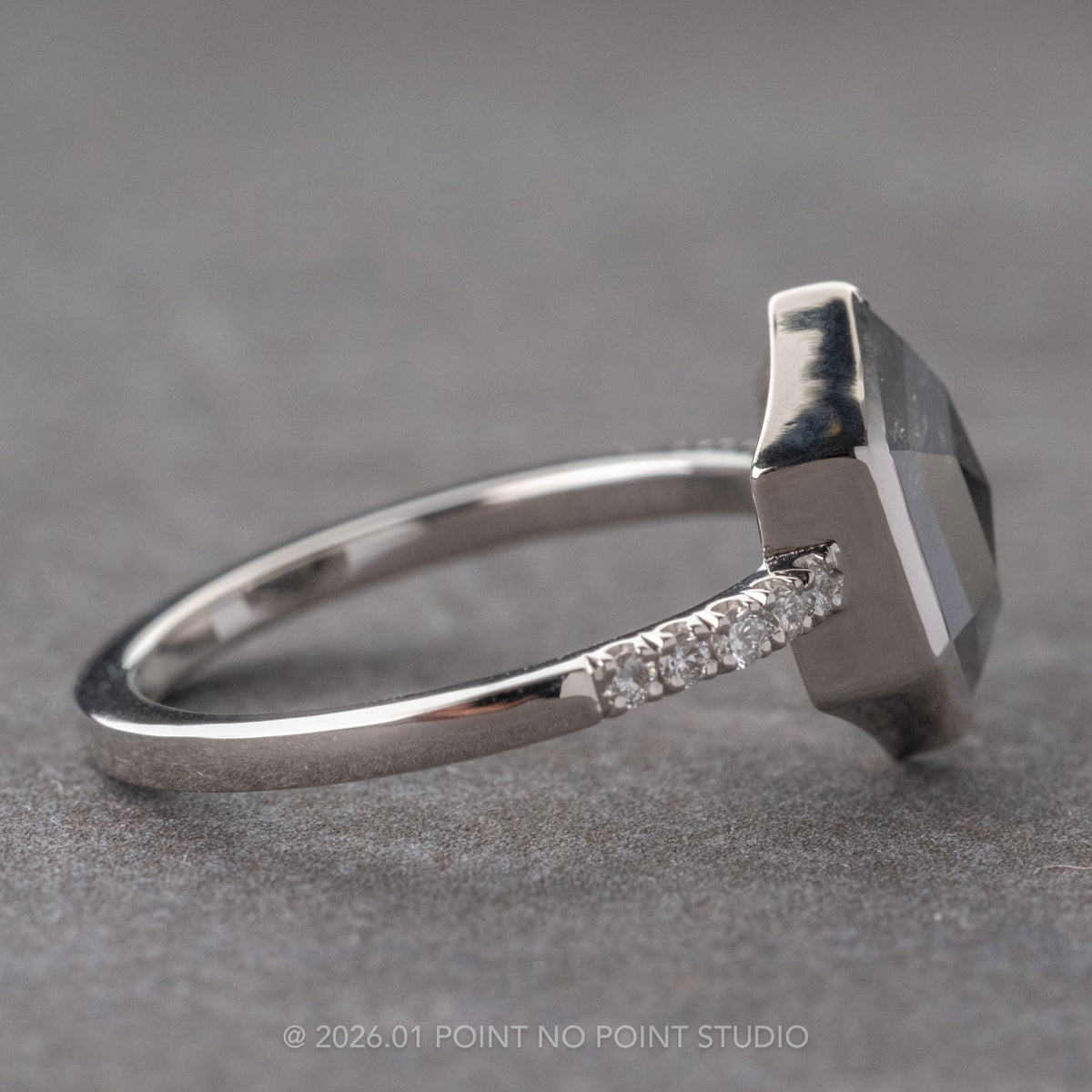 1.94 Carat Black Hexagon Diamond Engagement Ring, Bezel Jules Setting