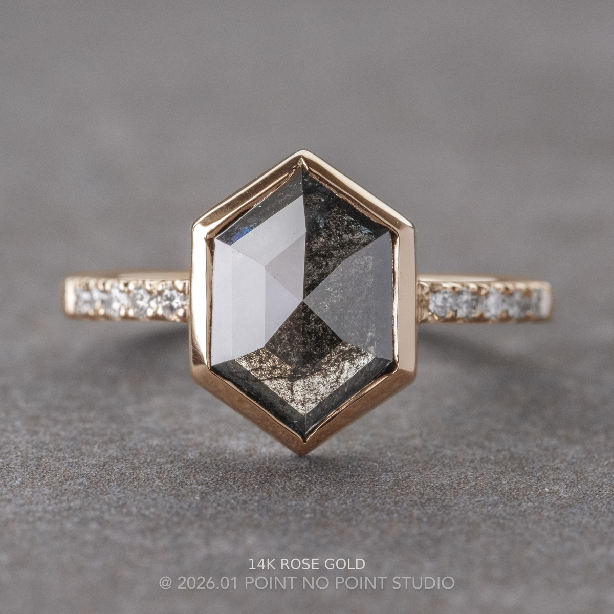 1.94 Carat Black Hexagon Diamond Engagement Ring, Bezel Jules Setting