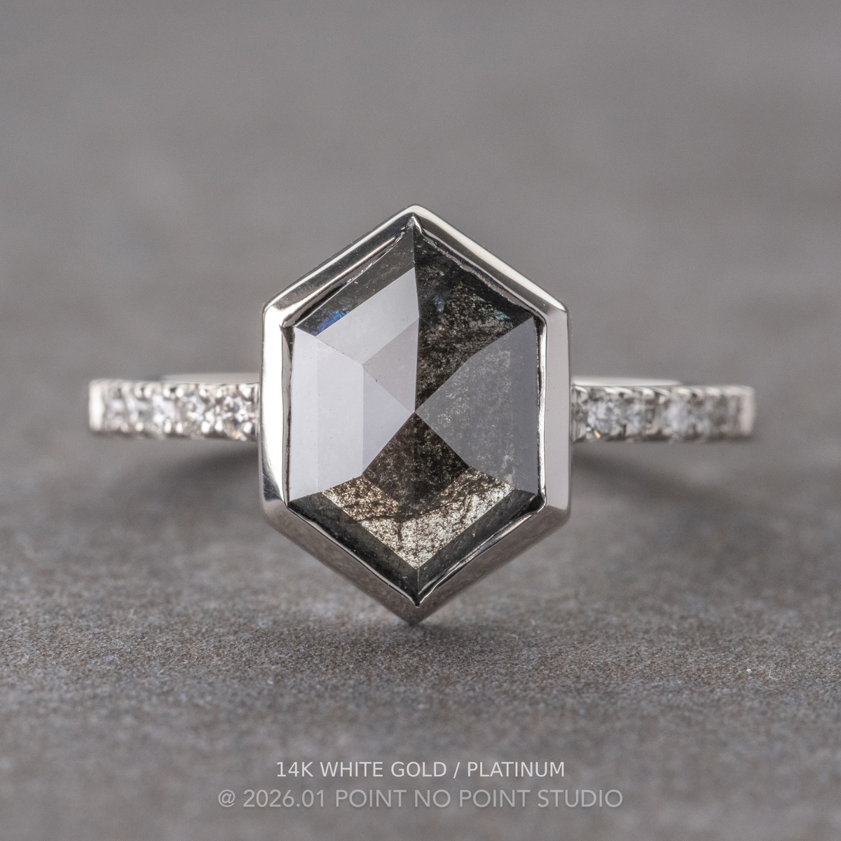 1.94 Carat Black Hexagon Diamond Engagement Ring, Bezel Jules Setting