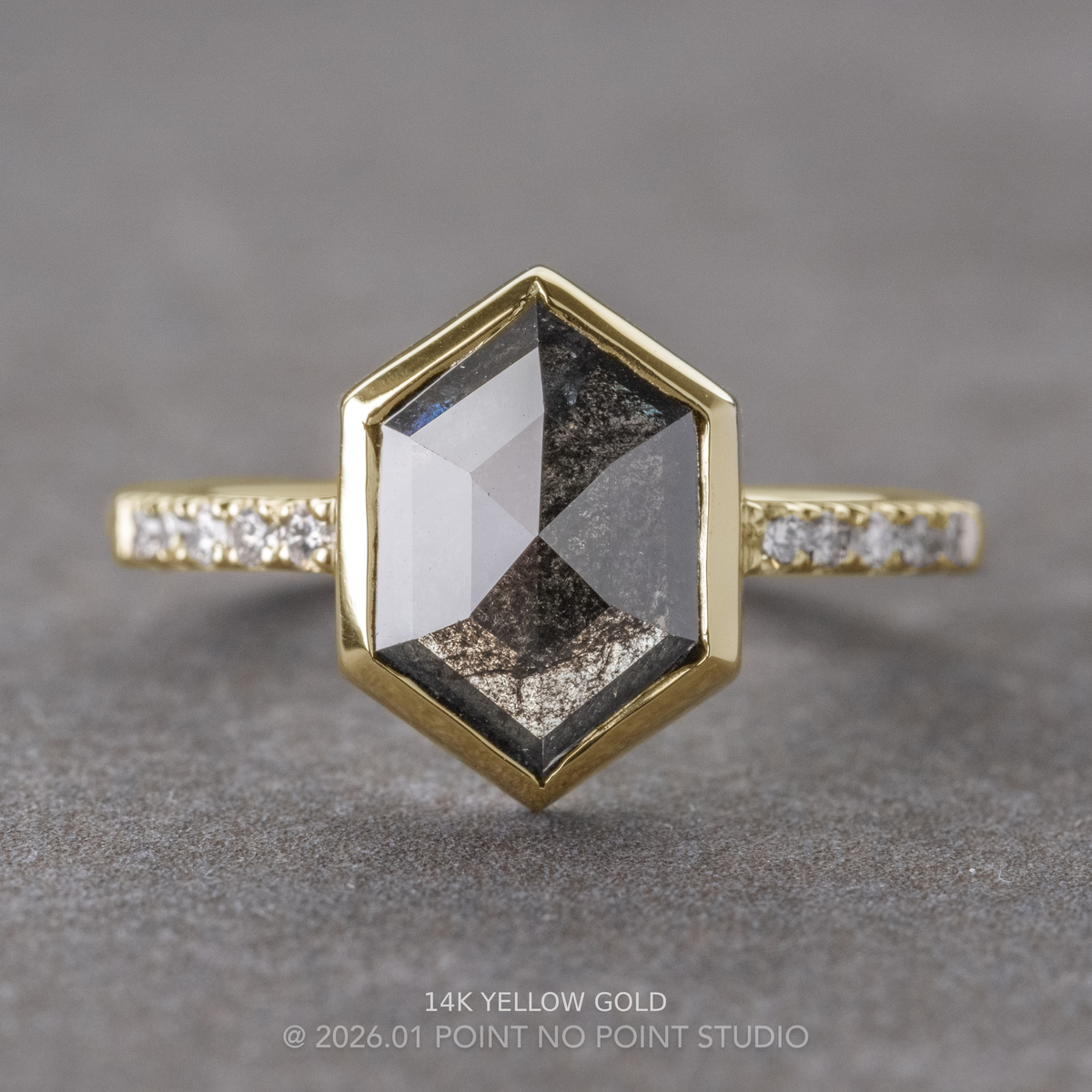 1.94 Carat Black Hexagon Diamond Engagement Ring, Bezel Jules Setting