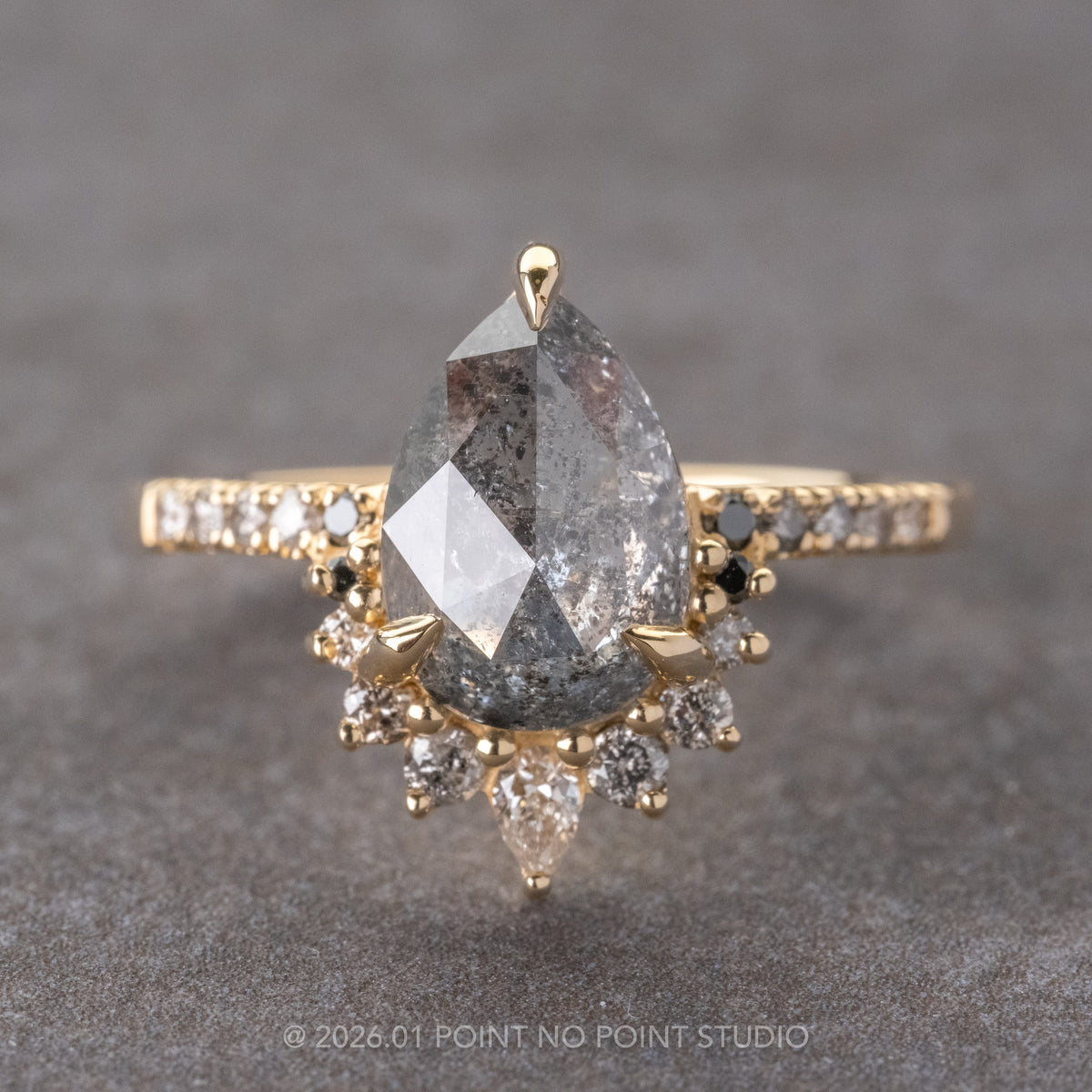 2.16 Carat Salt and Pepper Pear Diamond Engagement Ring, Ombre Avaline Setting