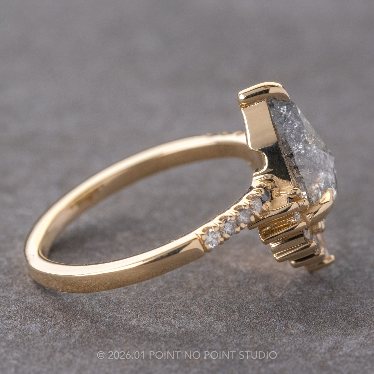2.16 Carat Salt and Pepper Pear Diamond Engagement Ring, Ombre Avaline Setting