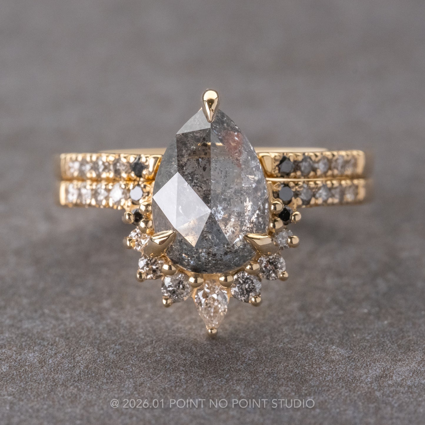 2.16 Carat Salt and Pepper Pear Diamond Engagement Ring, Ombre Avaline Setting