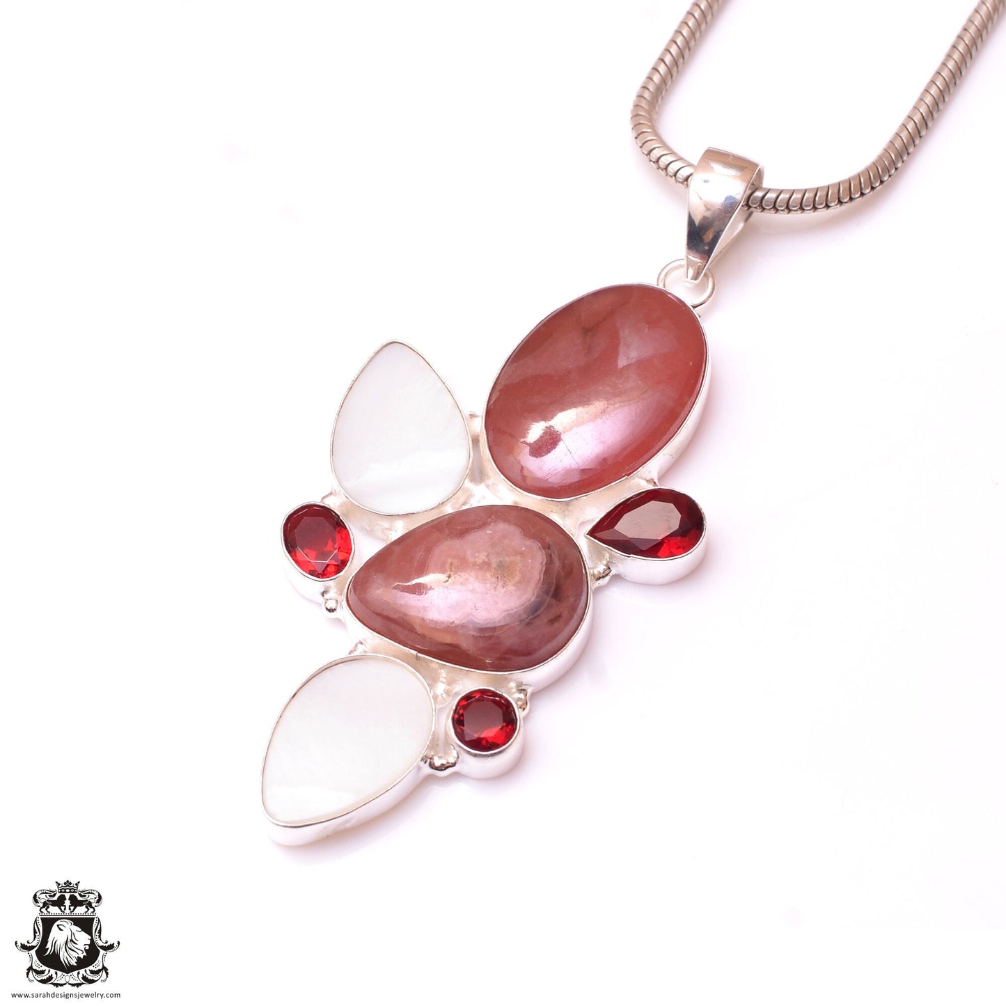Rhodochrosite Mother of Pearl Shell Pendant & 3MM Italian Chain P10103