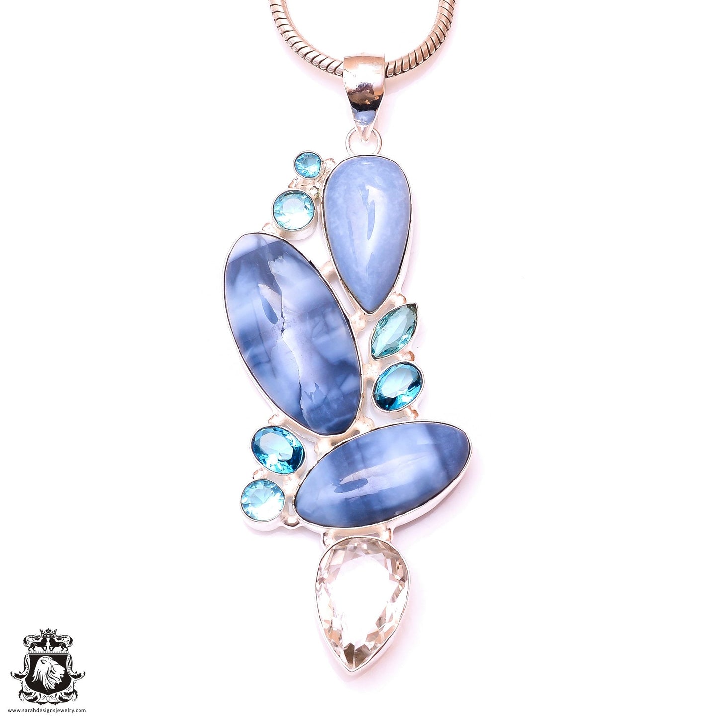 AAA Graded Owyhee Opal Aquamarine Pendant 3MM Silver Chain P9948