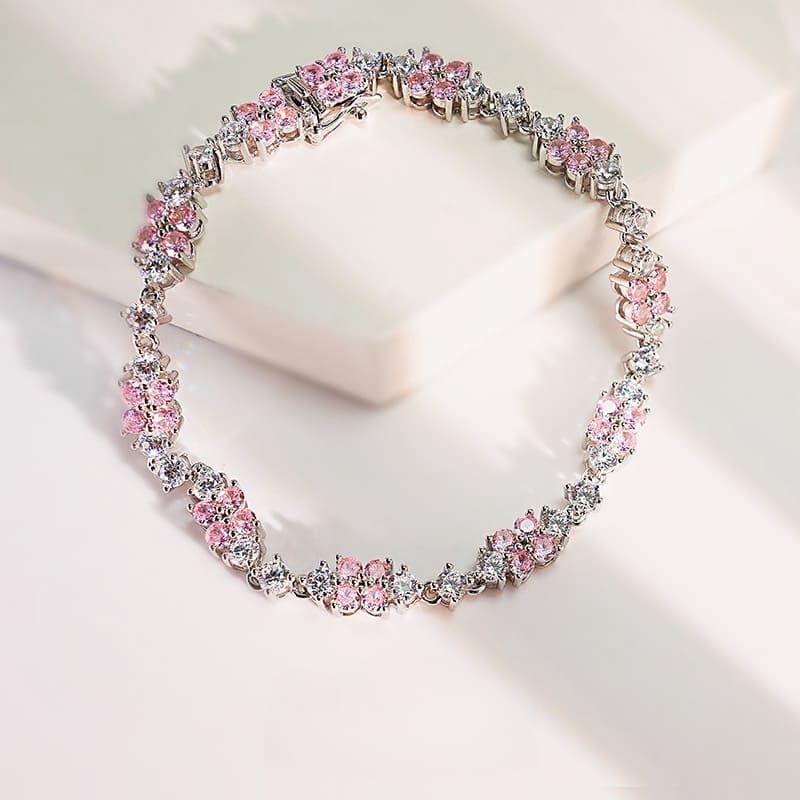 Delicate Round Cut White and Pink Stone Bracelet for Women