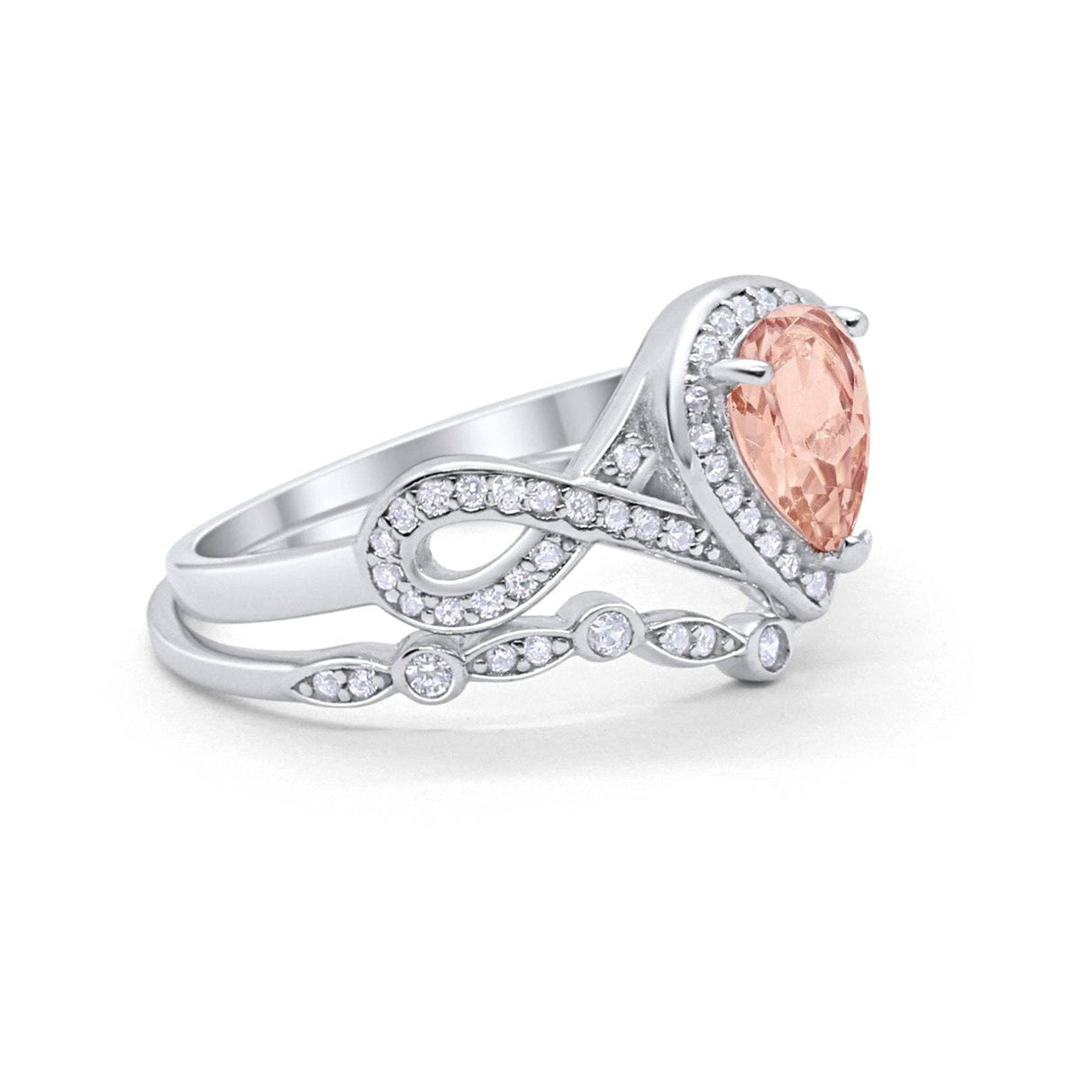 Teardrop Piece Art Deco Wedding Ring Simulated Morganite CZ: Simulated Morganite CZ O1/2