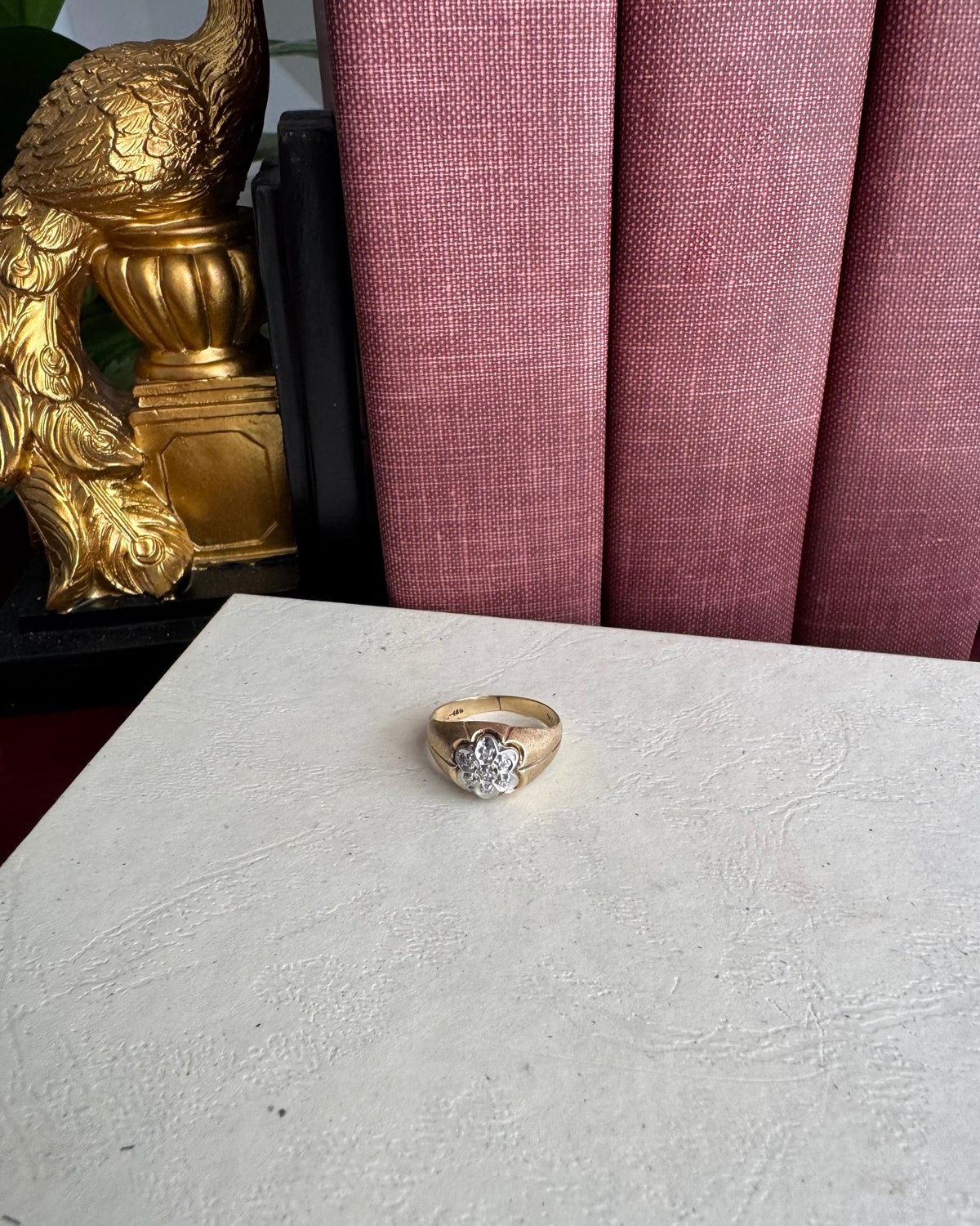 Vintage 10k Yellow Gold & Natural Diamond Cluster Ring