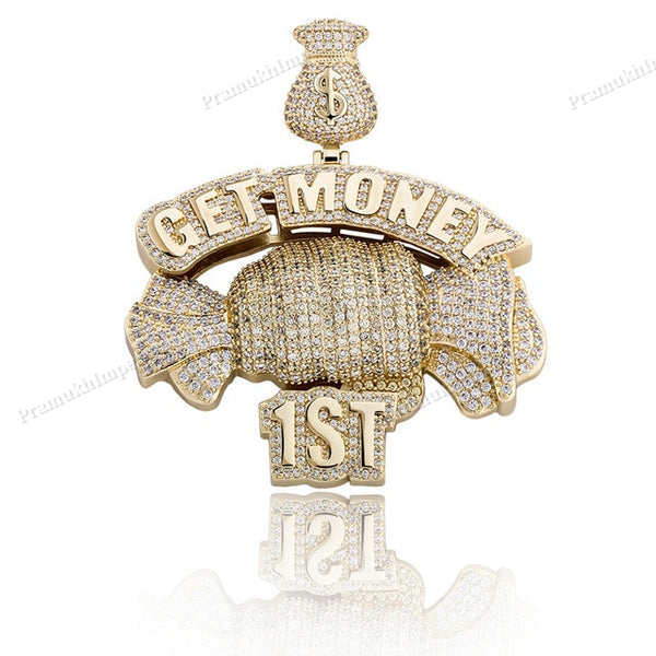Moissanite Sterling Silver Gold Plated Get Money Pendant