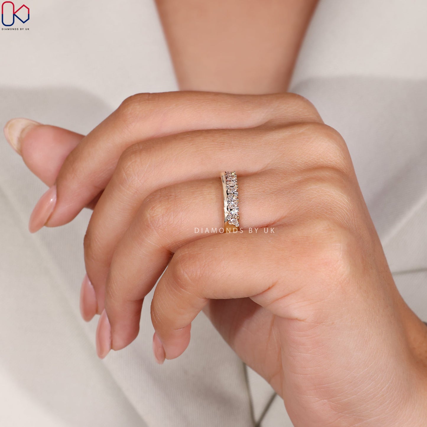 Marquise And Round Diamond Bezel Set Wedding Band