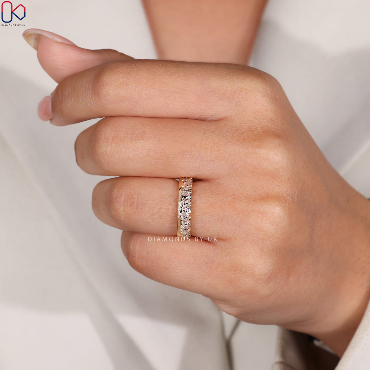 Marquise And Round Diamond Bezel Set Wedding Band