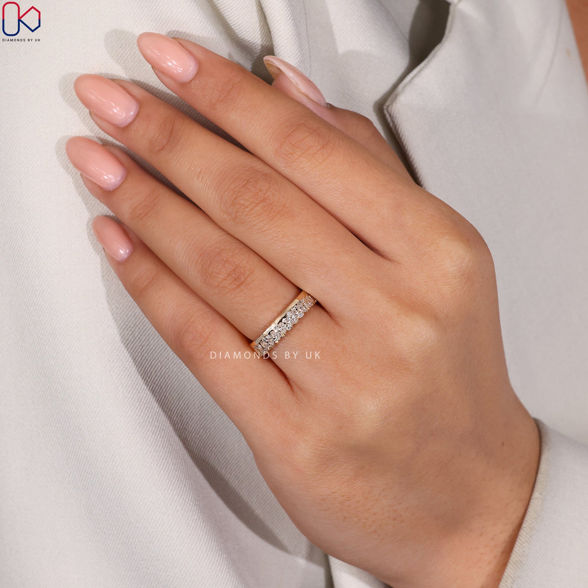 Marquise And Round Diamond Bezel Set Wedding Band