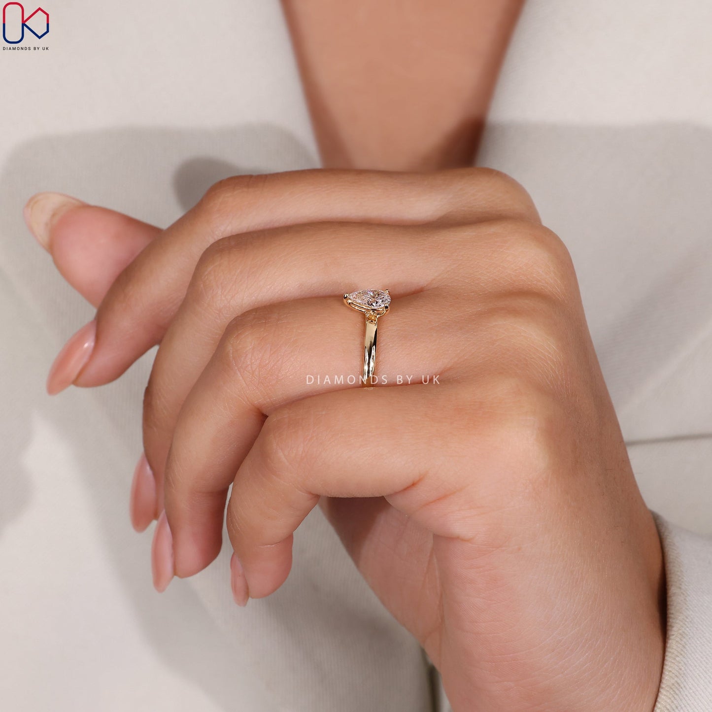 Teardrop Diamond Ring In Yellow Gold